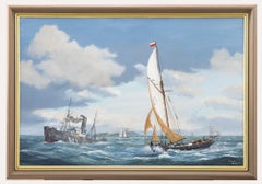 Vincent Neave (nato nel 1948) - Olio del XX secolo incorniciato, Barche a vela e rimorchiatore