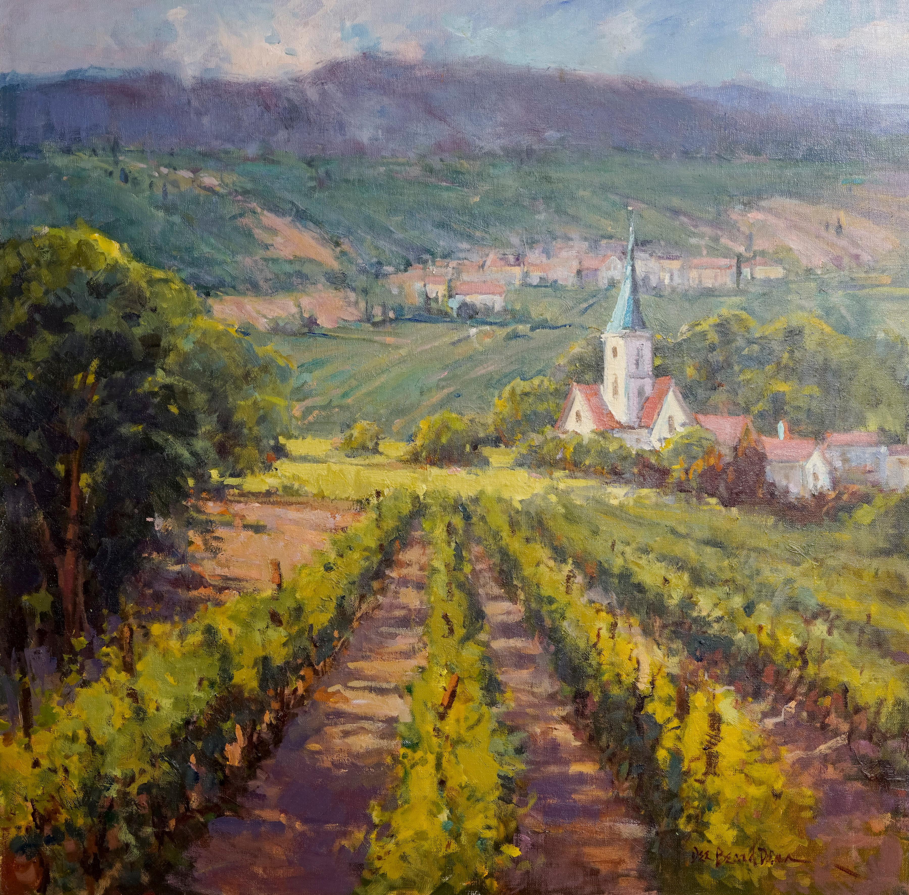 Dee Beard Dean Landscape Painting - Vineyard in Provence, Plein Air Landscape Original Fine Art Oil on Linen Canvas