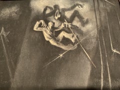 Vintage 1940’s Circus Acrobat Oil on Canvas Painting.  Unique modern style.