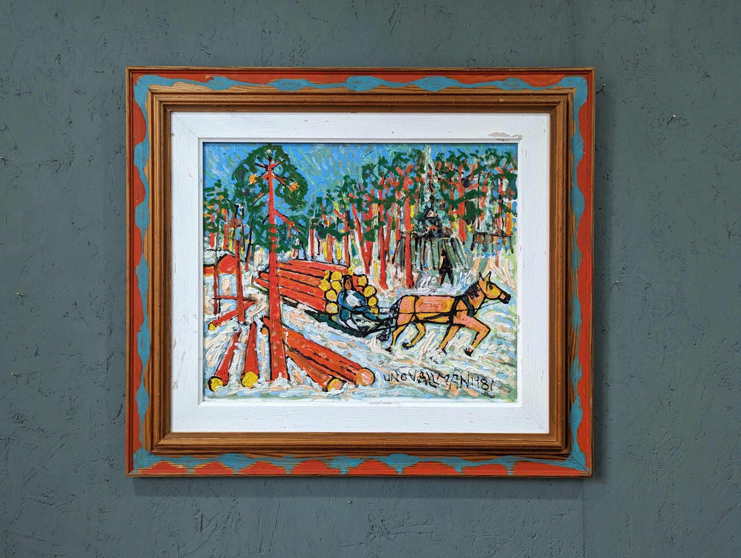THE SLEIGH
Size: 58.5 x 66.5 cm (including frame)
Oil on canvas

A lively and energetic winter landscape composition, executed in oil onto canvas and dated 1981 by Swedish artist Uno Vallman (1913-2004) whose works are included in the Swedish