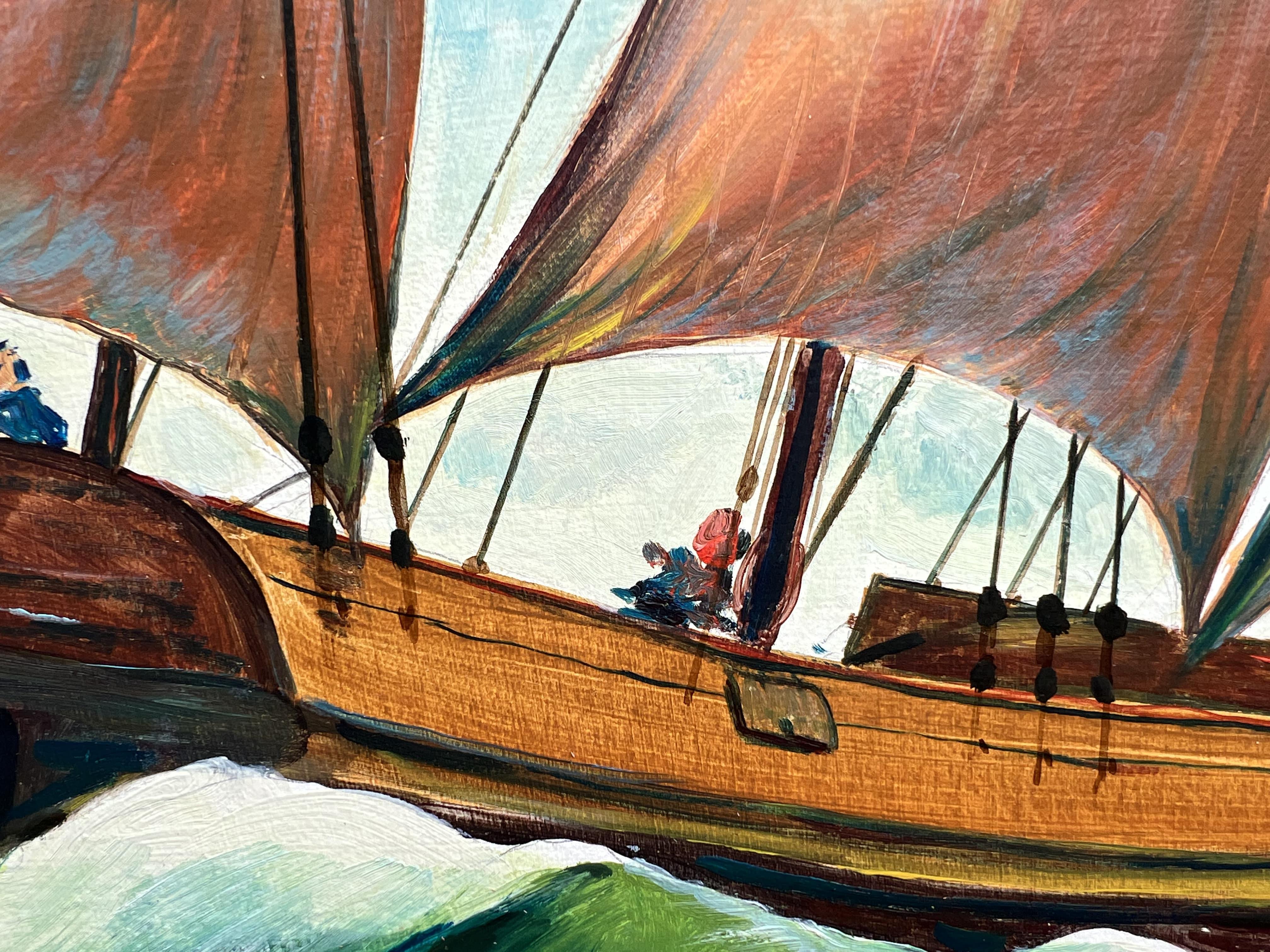 Vintage 1991 Ölgemälde auf Karton, Meereslandschaft, Lugger 1709, signiert, gerahmt, Vintage im Angebot 3