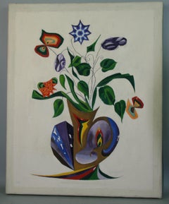 Vintage Abstract Bouquet of Flowers, Acrylic on Canvas, Signed, 1960s