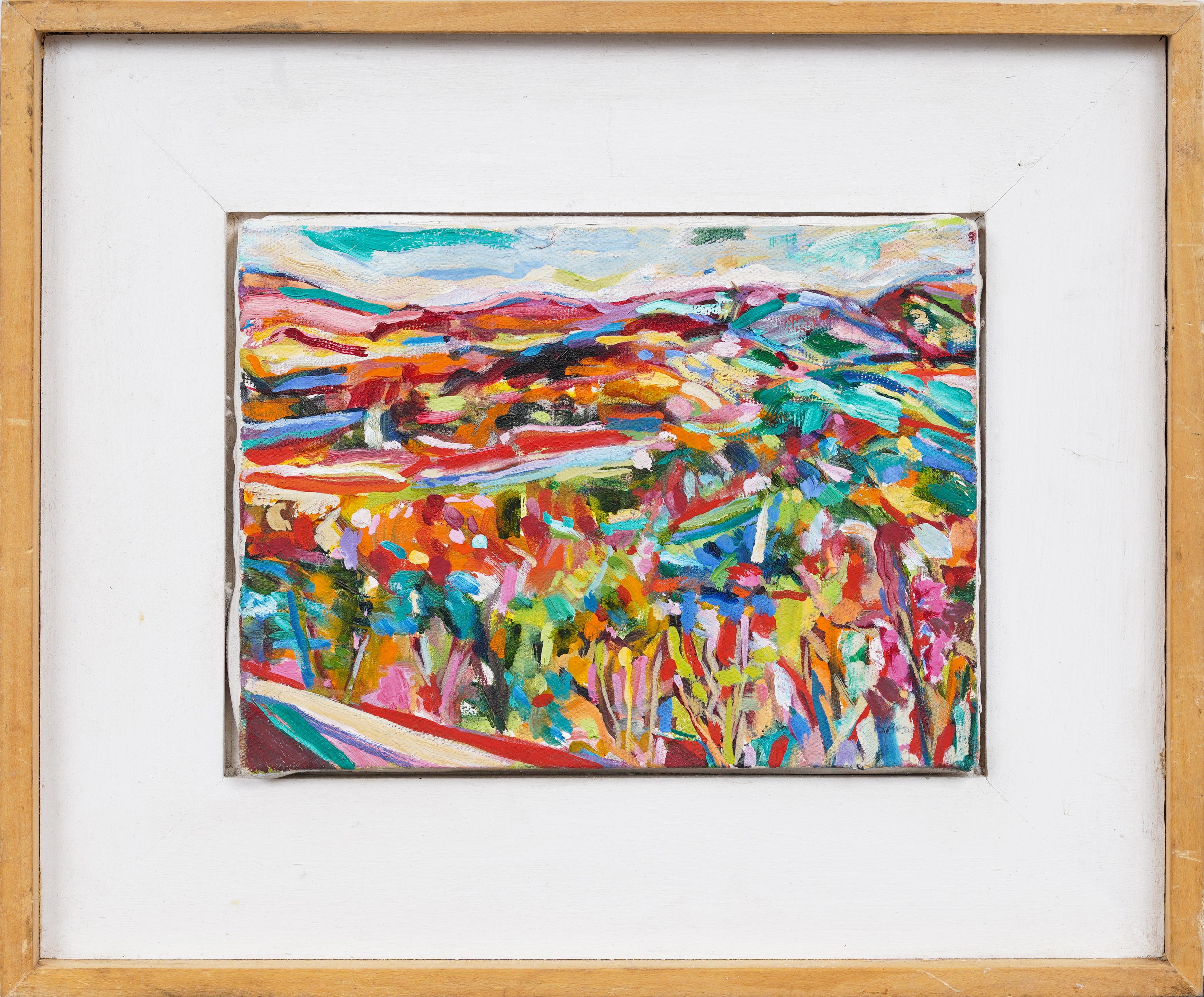 Unknown Landscape Painting - Vintage Abstract Expressionist California Wildflower Landscape Oil Painting