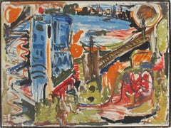 Vintage Abstract Expressionist New York City School Brooklyn Bridge Oil Painting