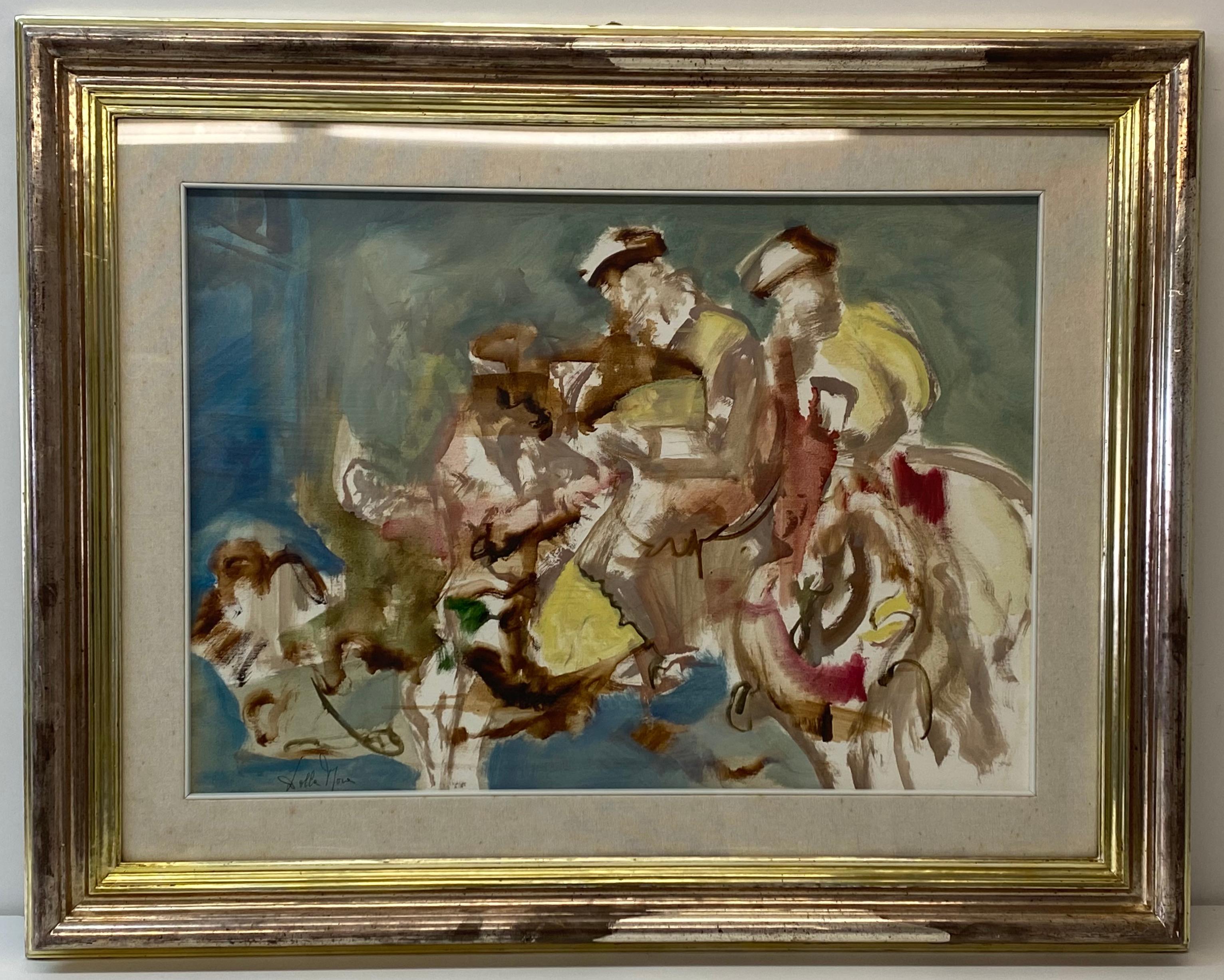 Vintage Abstract Figures on Horseback Original Oil Painting C.1983
