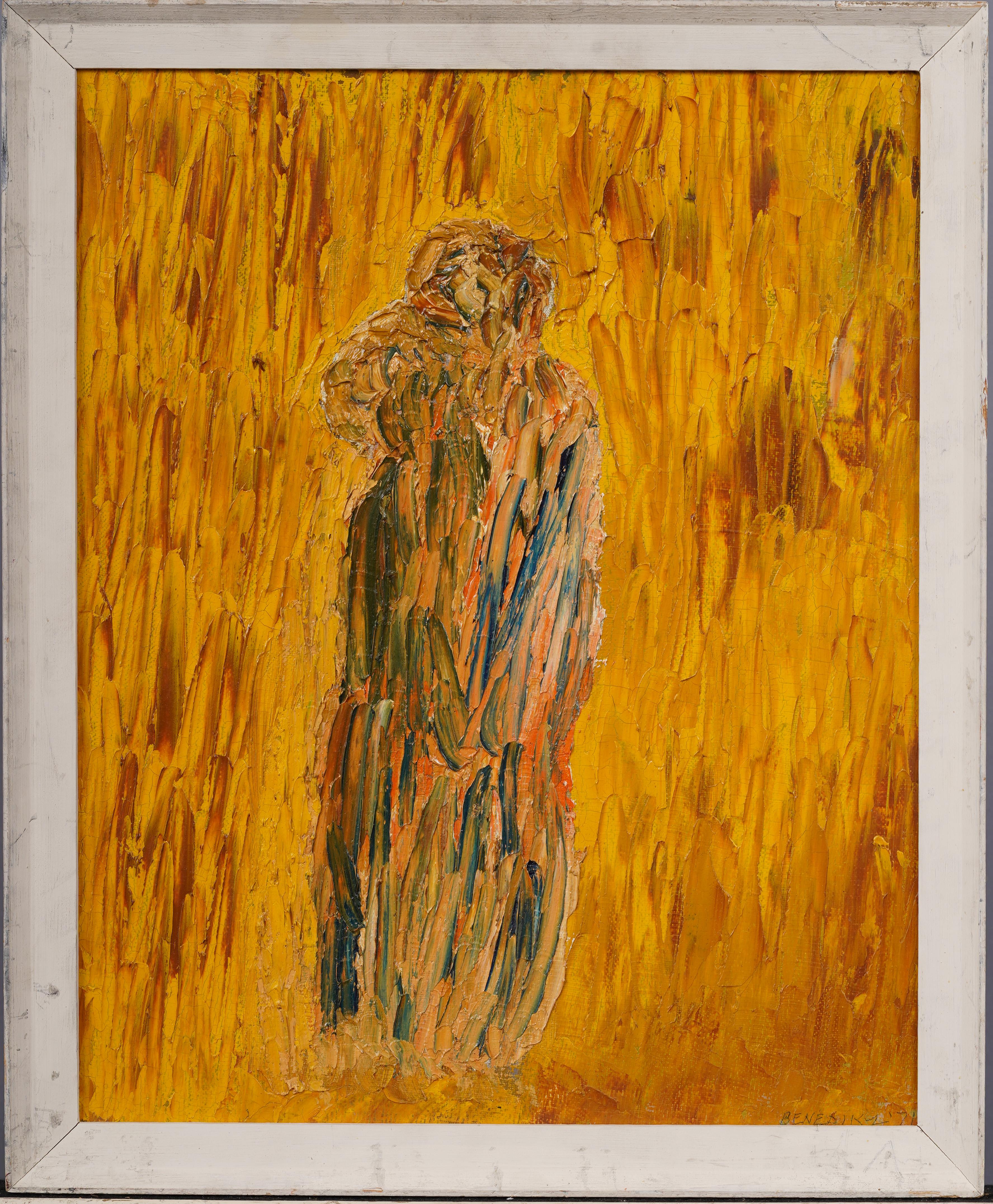 Pittura a olio d'epoca astratta islandese espressionista firmata e rara - Painting di Unknown