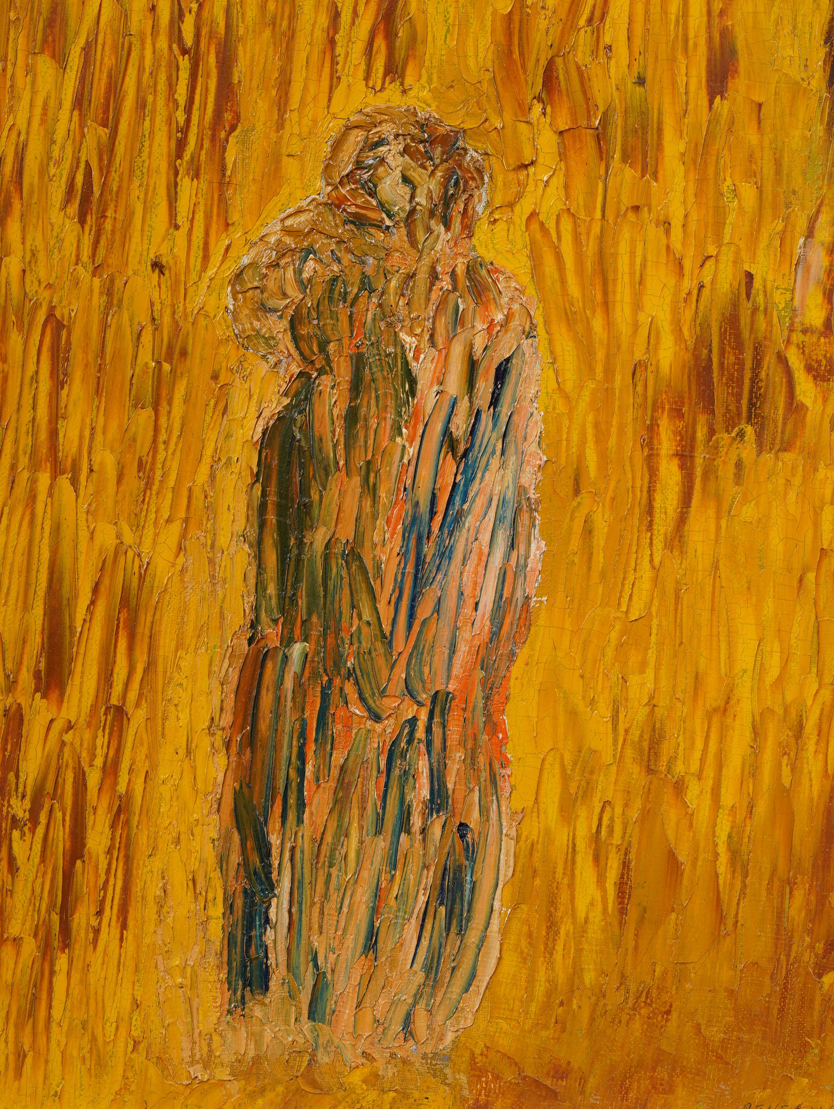 Pittura a olio d'epoca astratta islandese espressionista firmata e rara - Abstract Painting Marrone di Unknown