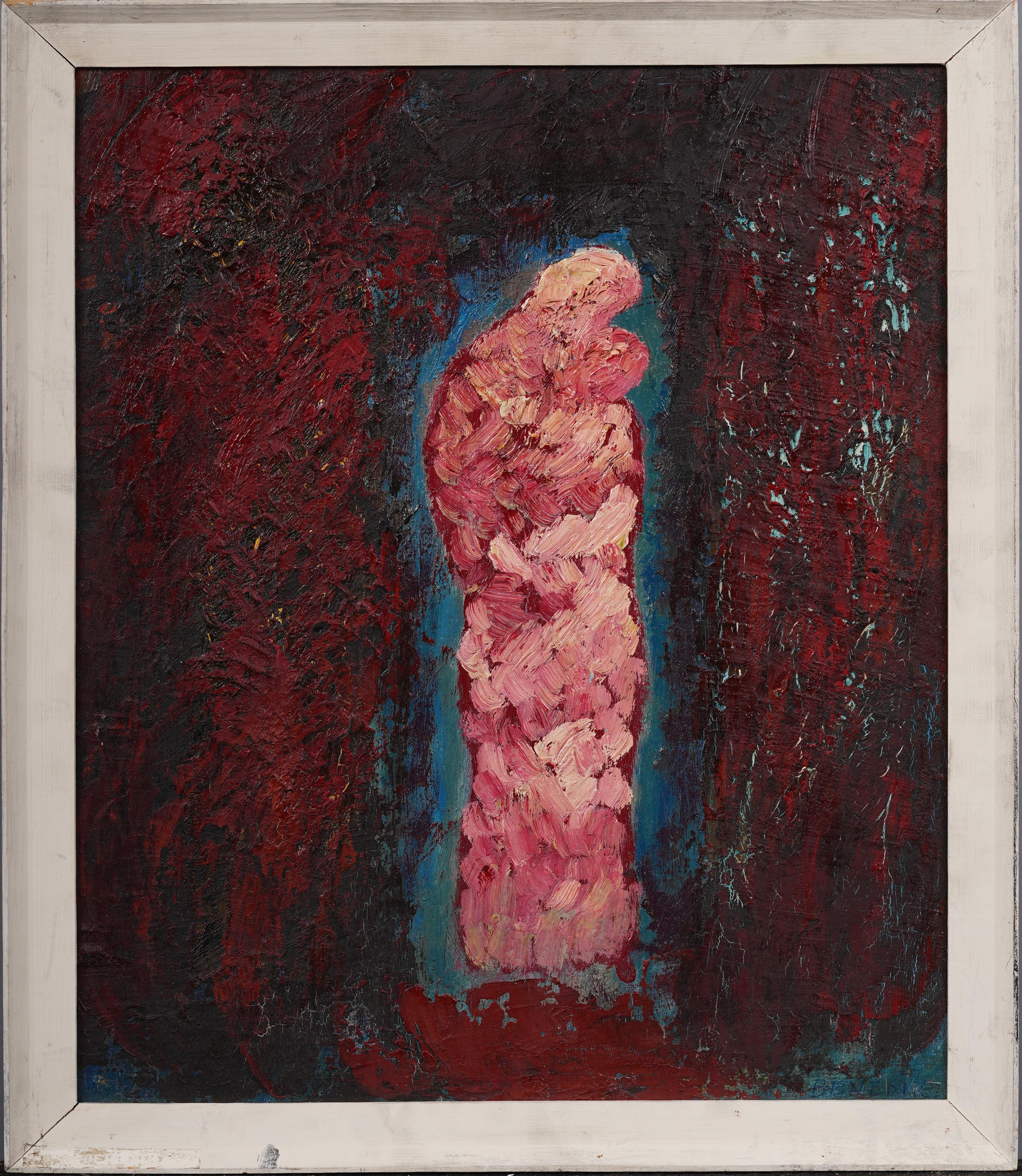 Abstract Painting di Unknown - Pittura a olio d'epoca astratta islandese espressionista firmata e rara
