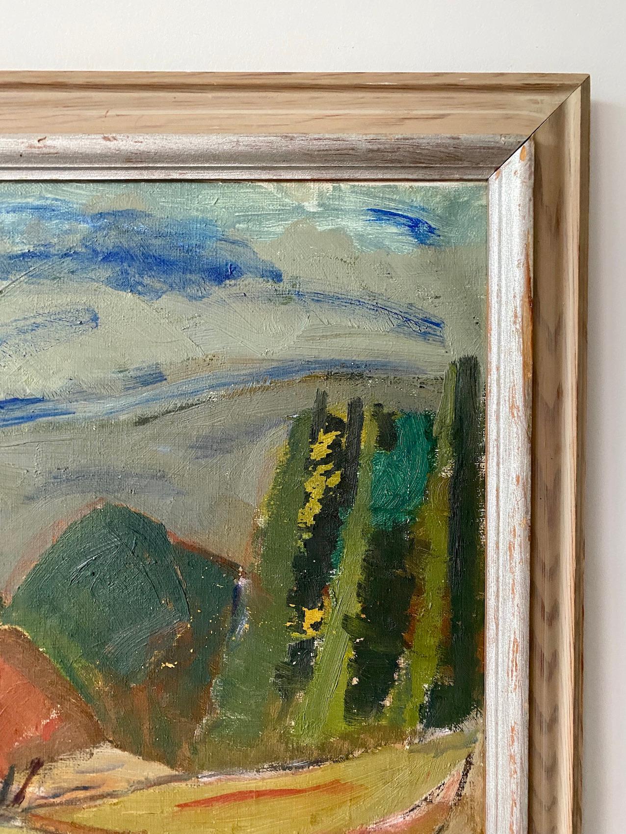 Vintage Abstract Swedish Framed Landscape Oil Painting -Mountain Trail 2