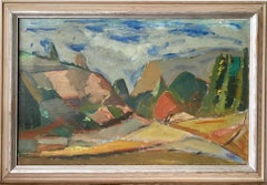 Vintage Abstract Swedish Framed Landscape Oil Painting -Mountain Trail