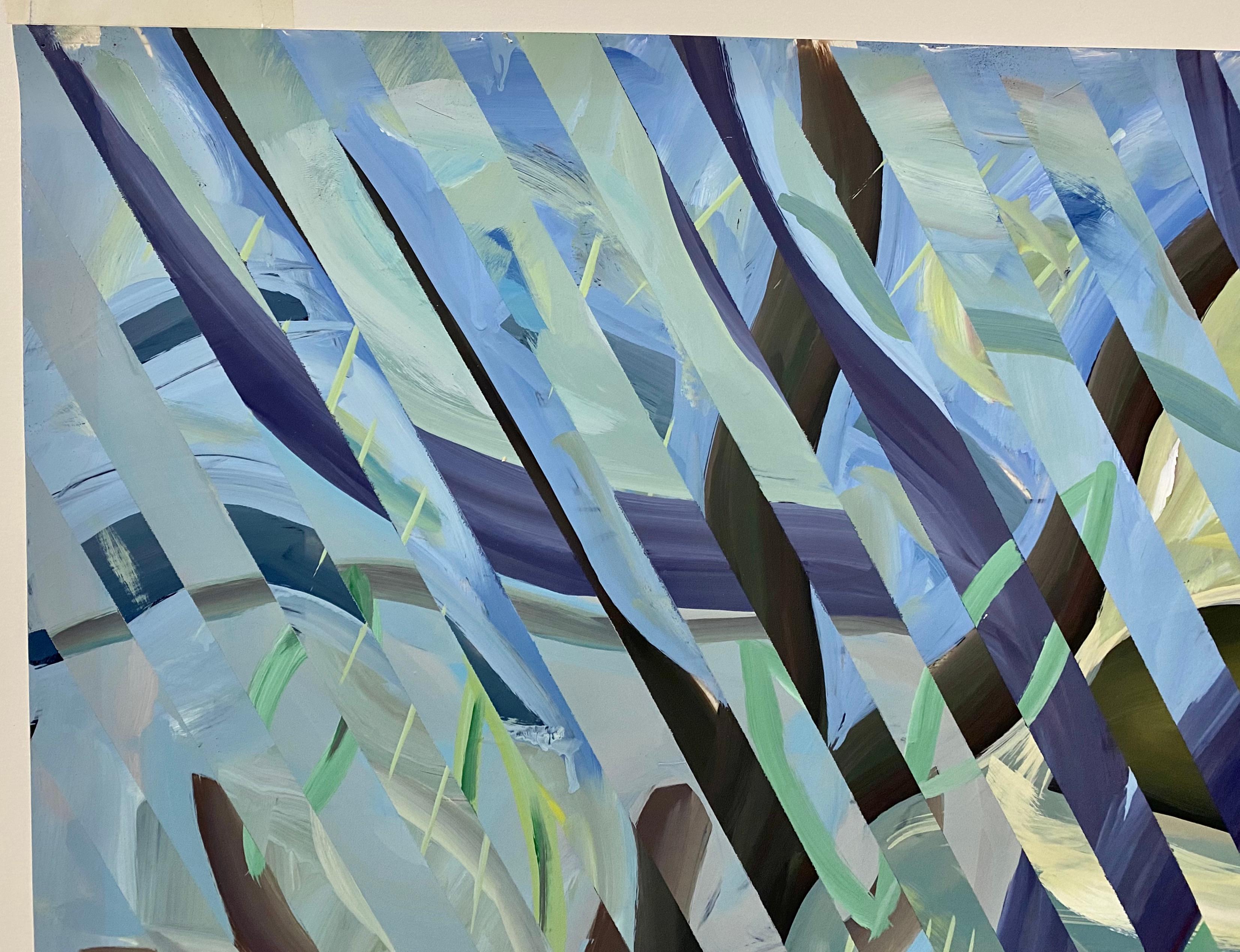Vintage Acrylic Geometric Tropical Optical Landscape On Celluloid c.1989 - Painting by Unknown