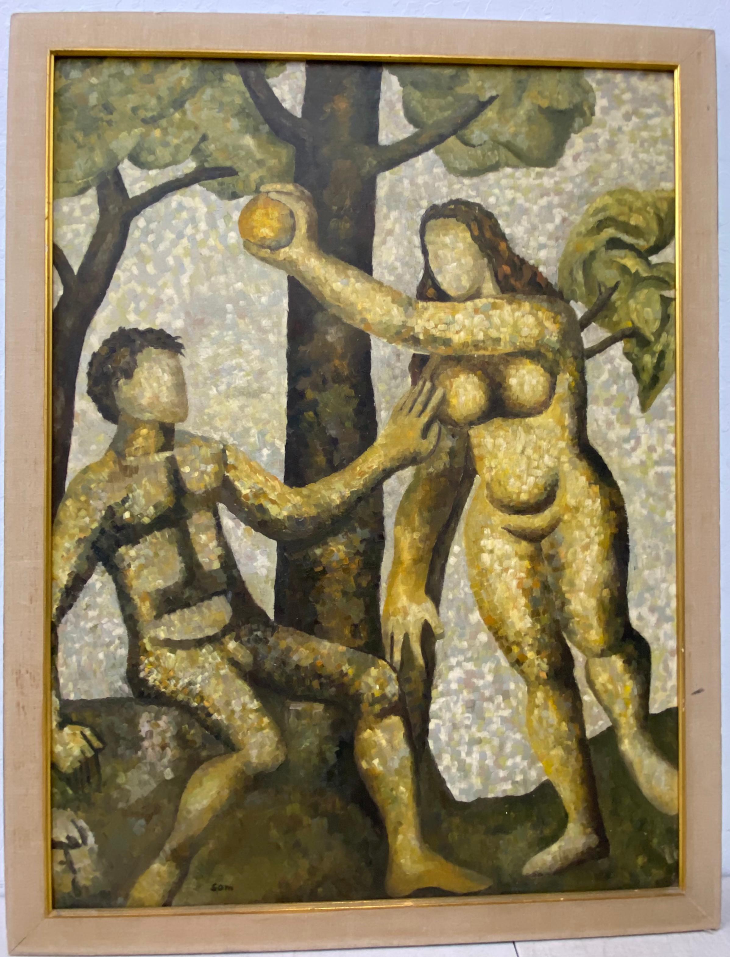 Vintage "Adam and Eve" Original Oil Painting by Sam C.1970