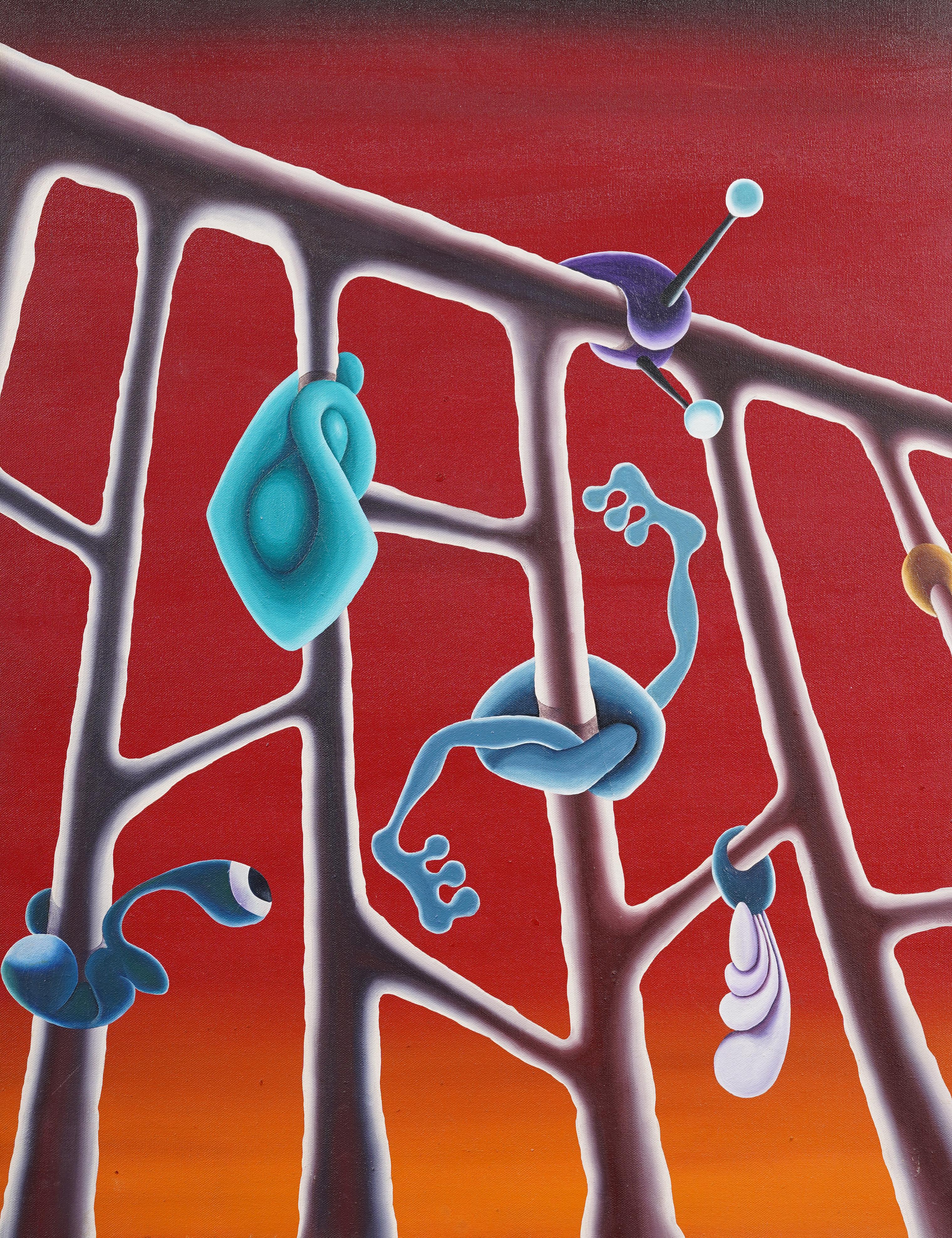 Vintage Amazing Surreal Street Art Modern Abstract Framed Signed Oil Painting (pittura ad olio firmata) in vendita 1
