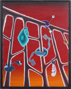 Vintage Amazing Surreal Street Art Modern Abstract Framed Signed Oil Painting (pittura ad olio firmata)