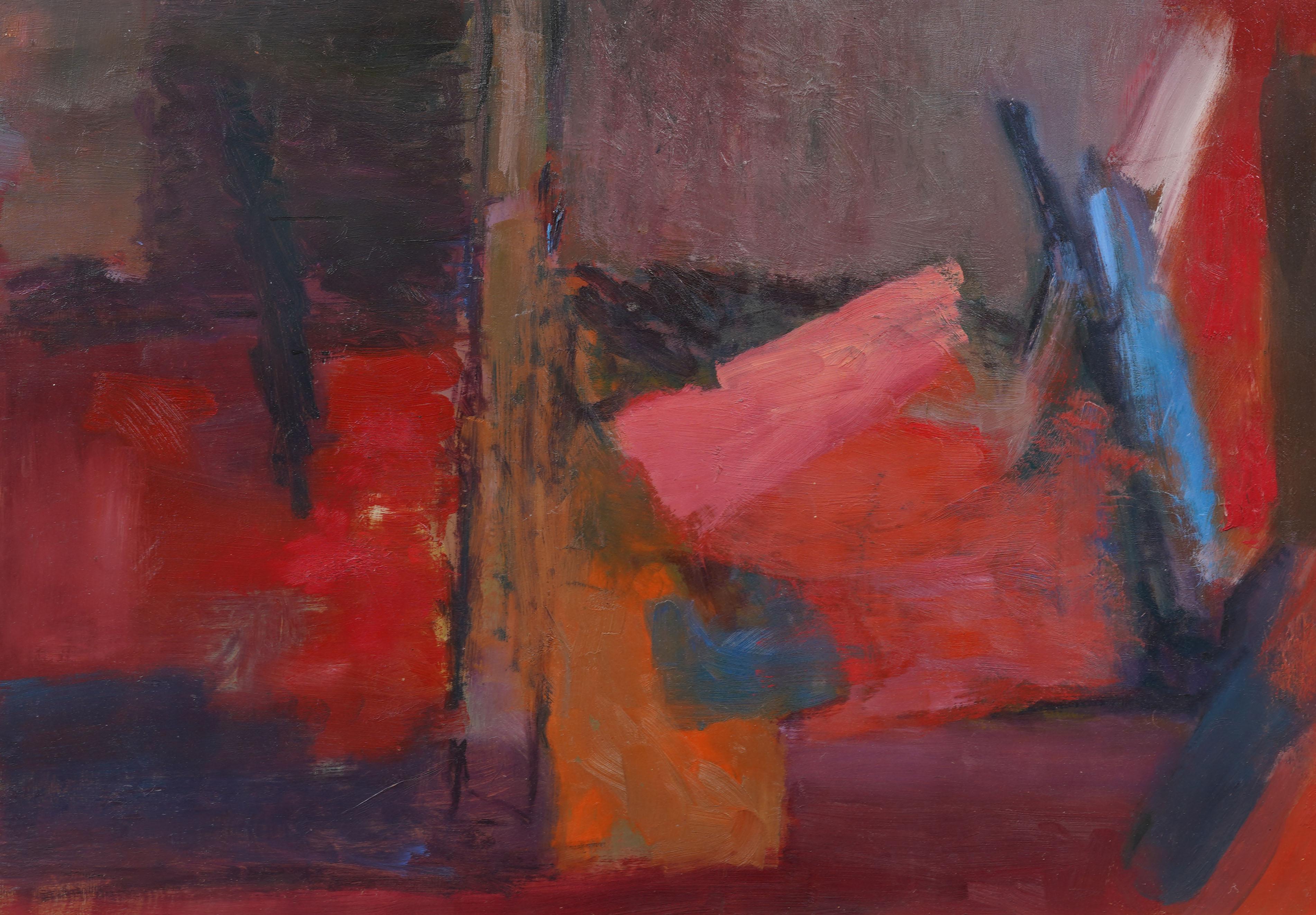 Vintage American Abstract Expressionist gerahmt Modernist MCM Ölgemälde (Braun), Landscape Painting, von Unknown