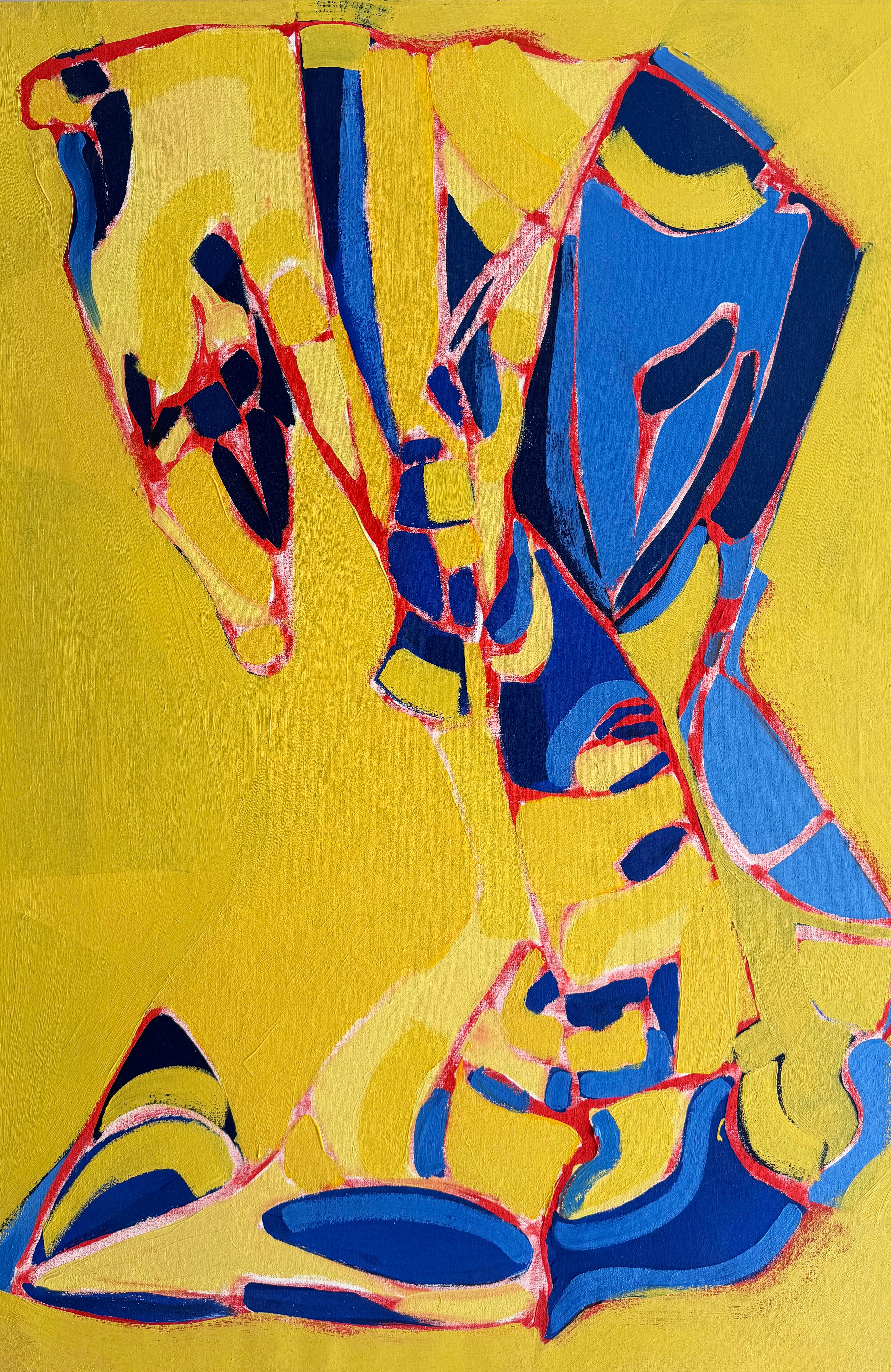 Pittura ad olio d'epoca americana espressionista astratta moderna di metà secolo - Abstract Painting Giallo di Unknown