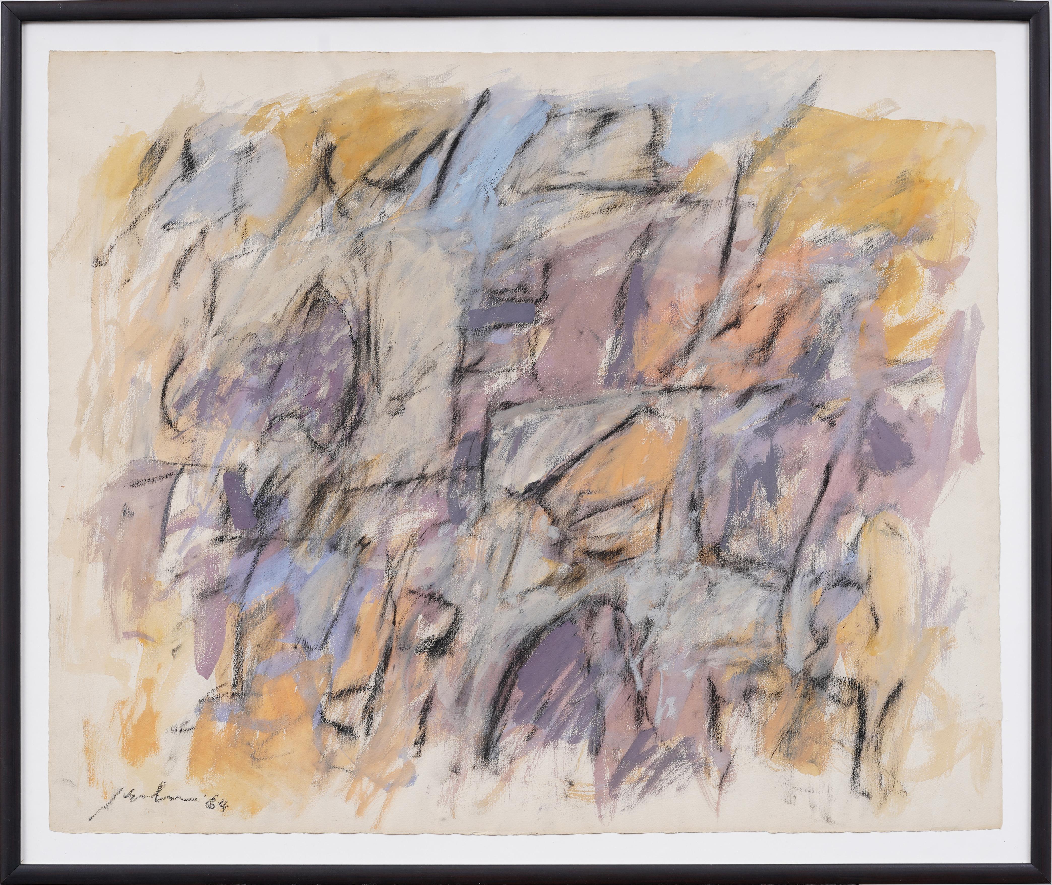 Vintage American Abstract Expressionist Pintura al pastel y acuarela