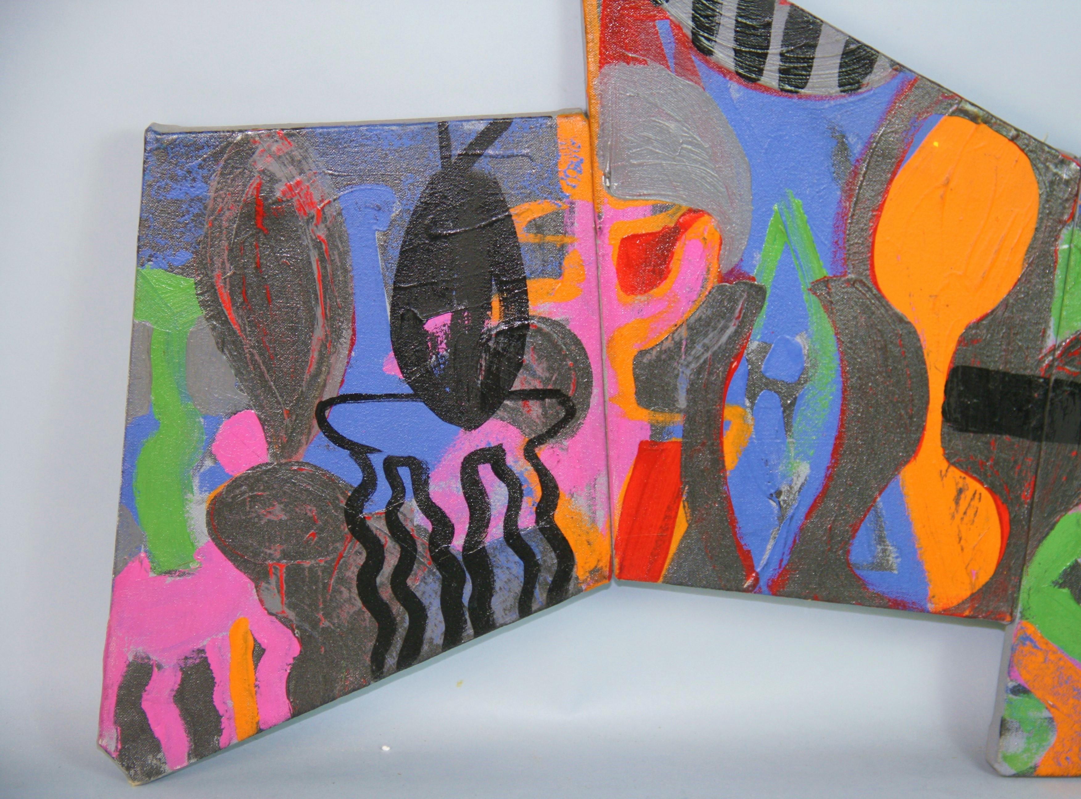 Vintage American Abstract Expressionist Triptych Oil Painting 1986 For Sale 1