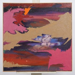 Vintage American Abstract "Flaming Warehouse" Framed Original Painting