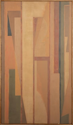 Vintage American Abstract Framed Original Neutral Pastel Palette Oil Painting