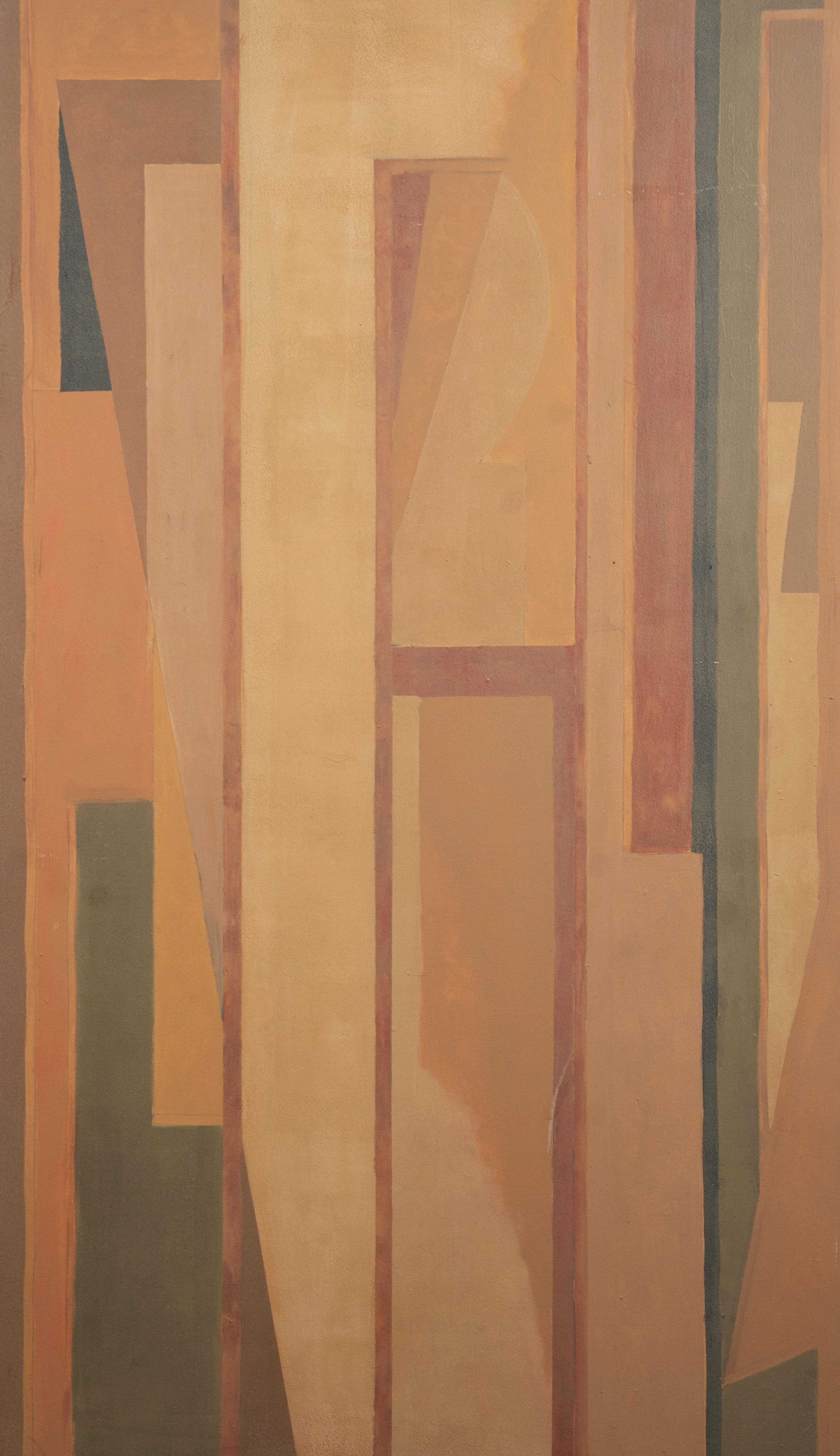 Ancienne peinture à l'huile abstraite moderniste américaine.  Huile sur toile.  Encadré.  