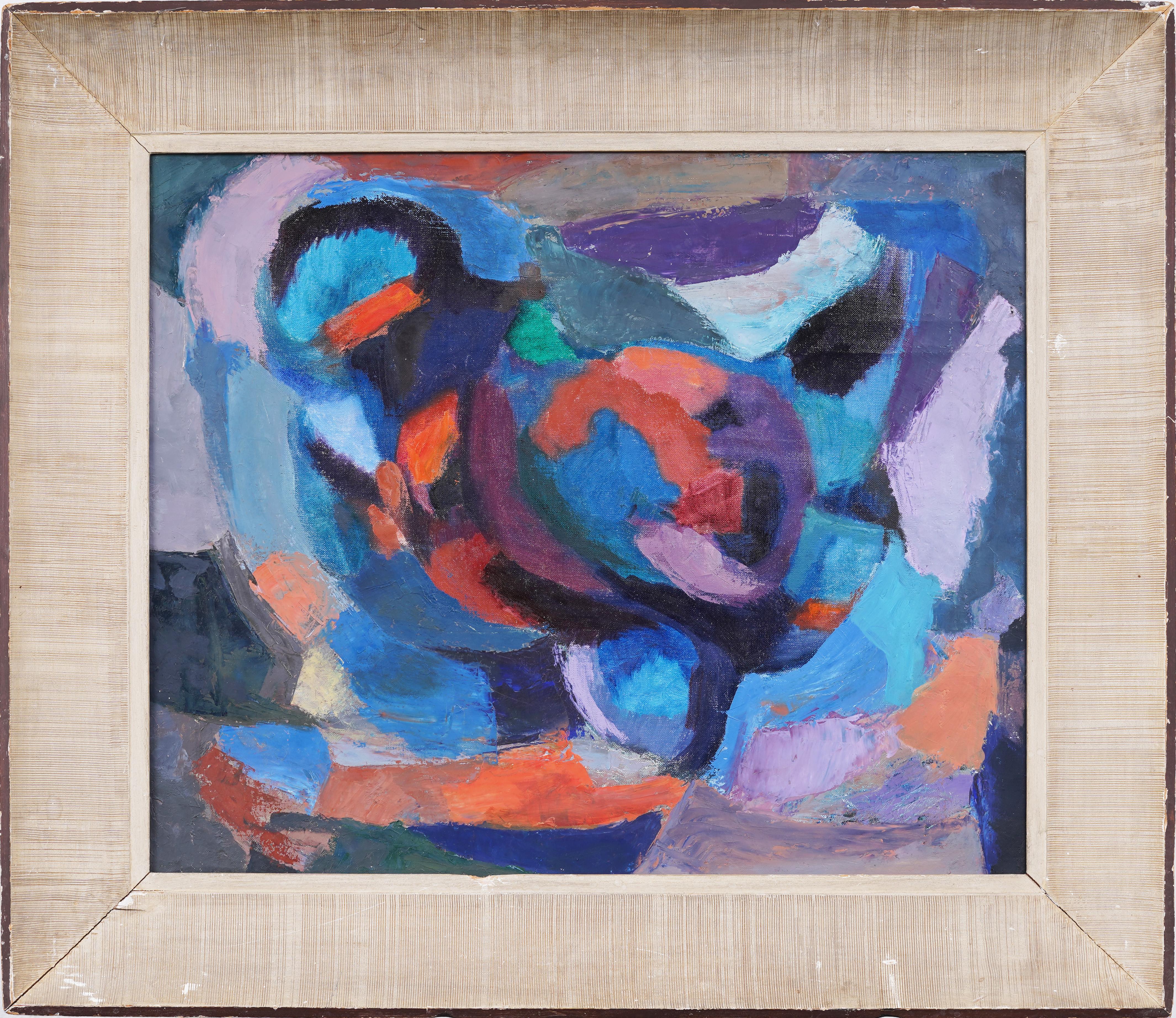 Unknown Abstract Painting - Vintage American Abstract Oil Painting "Blue Vortex"