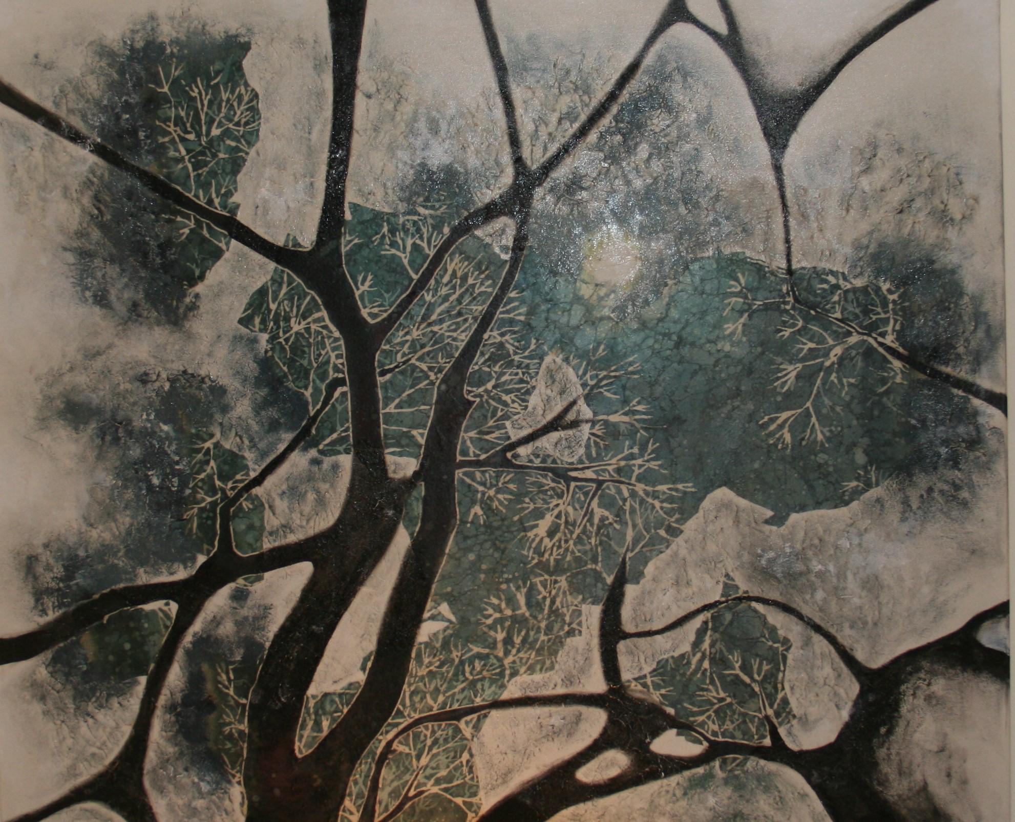 Vintage By Astratto  Pittura ad olio Alberi Paesaggio Firmato - Abstract Painting Grigio di Unknown