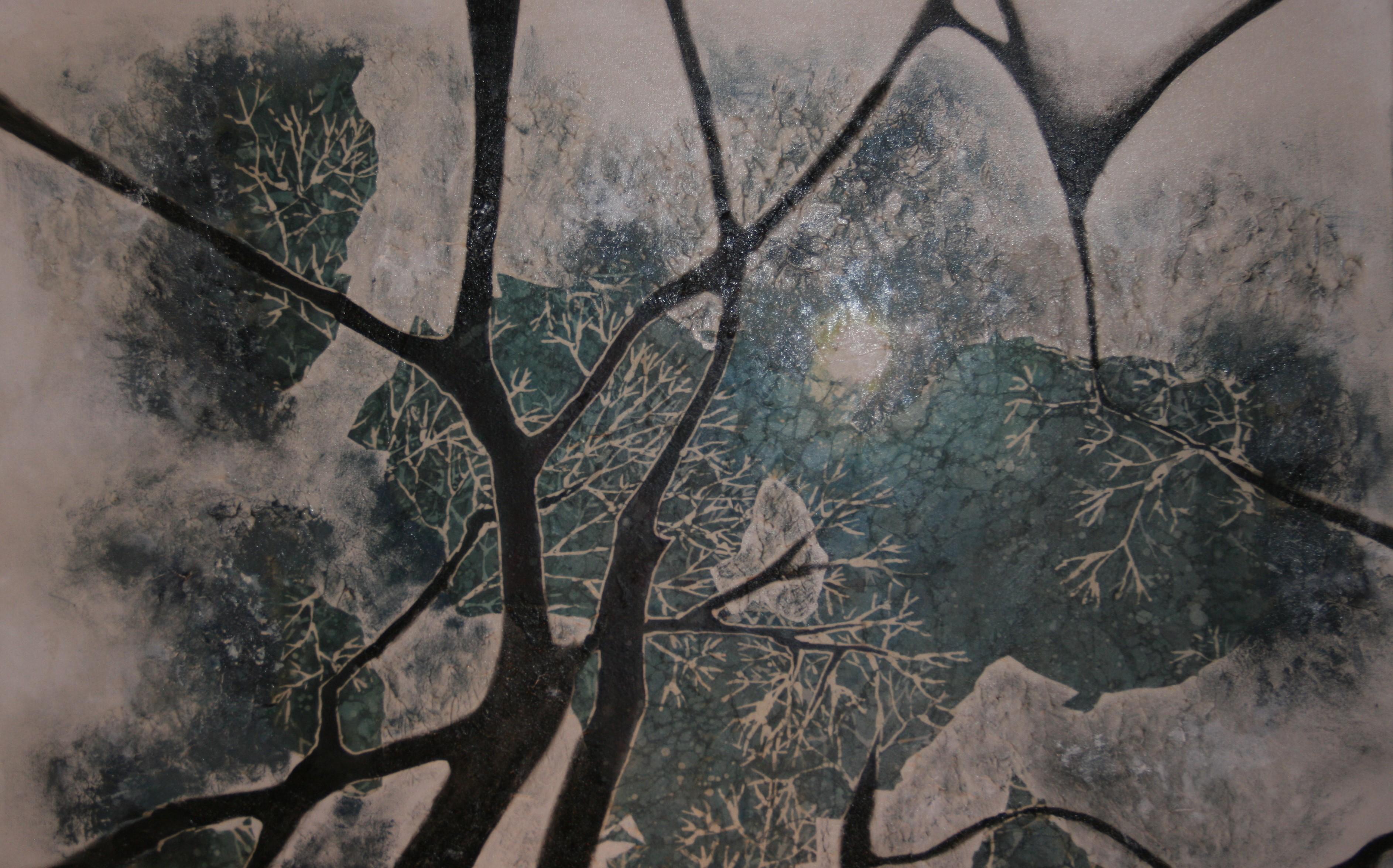 Vintage American Abstract  Oil Painting Trees Landscape Signed For Sale 1
