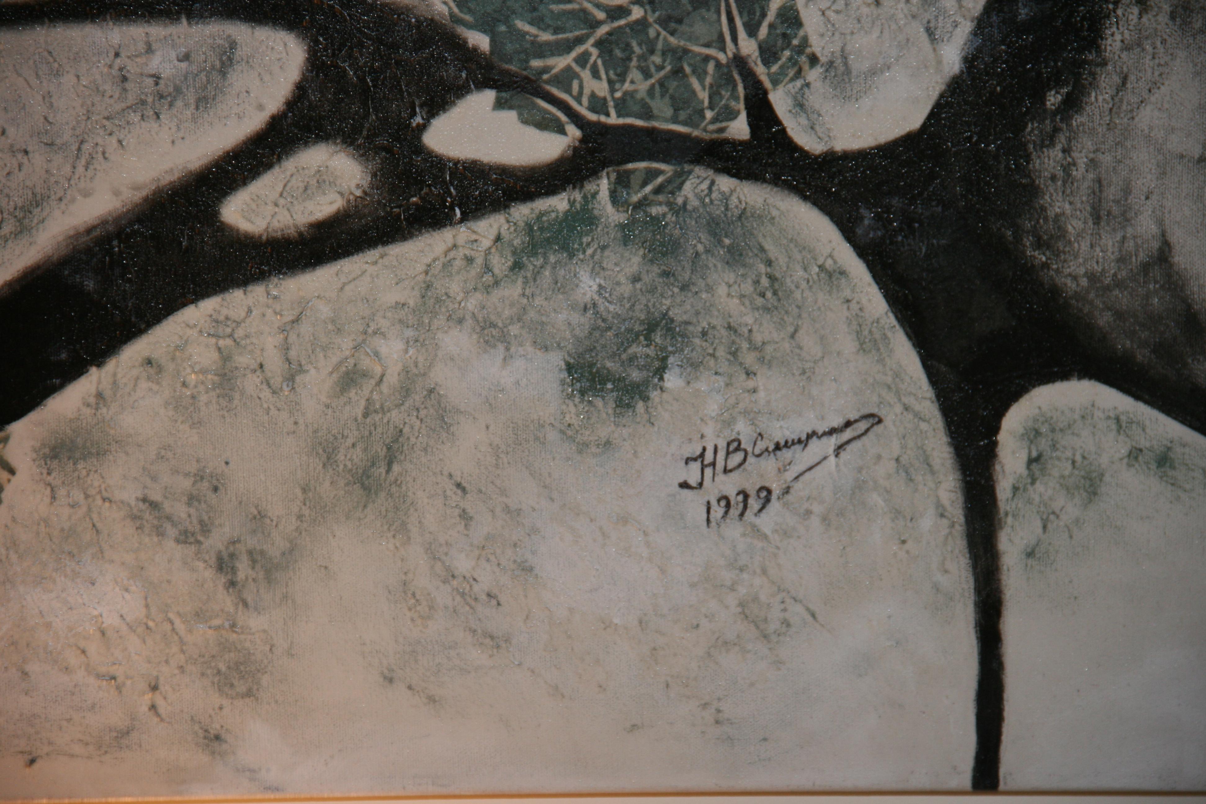 Vintage By Astratto  Pittura ad olio Alberi Paesaggio Firmato in vendita 1