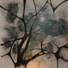 Vintage American Abstract  Oil Painting Trees Landscape Signed