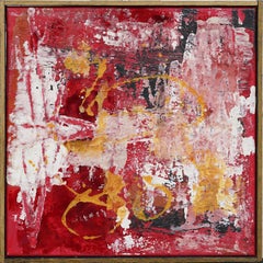 Vintage American Abstract Red and Gold Framed Original Painting