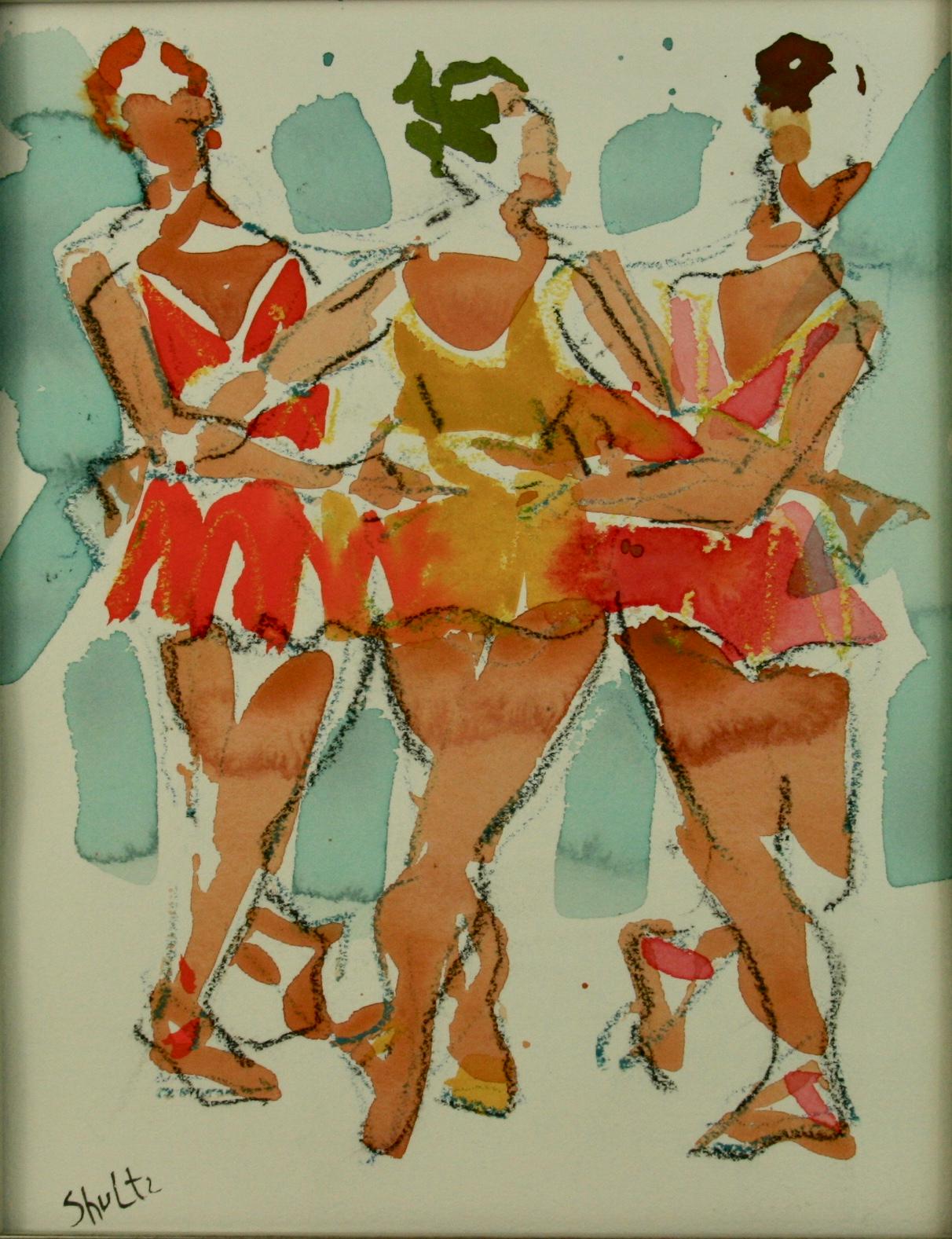 Der alte amerikanische Broadway   Figuratives Gemälde von Tänzern  1980 signiert Schultz – Painting von Unknown