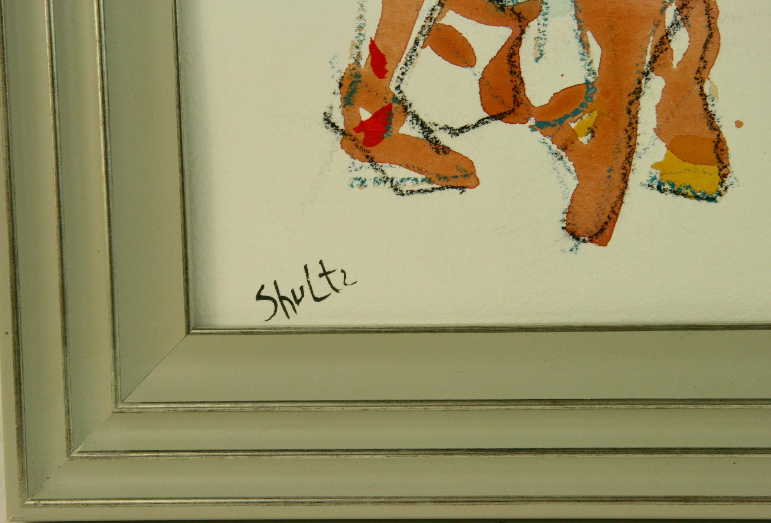 Broadway americano vintage   Bailarinas Pintura Figurativa  1980 firmado Schultz - Figurative Painting Marrón de Unknown