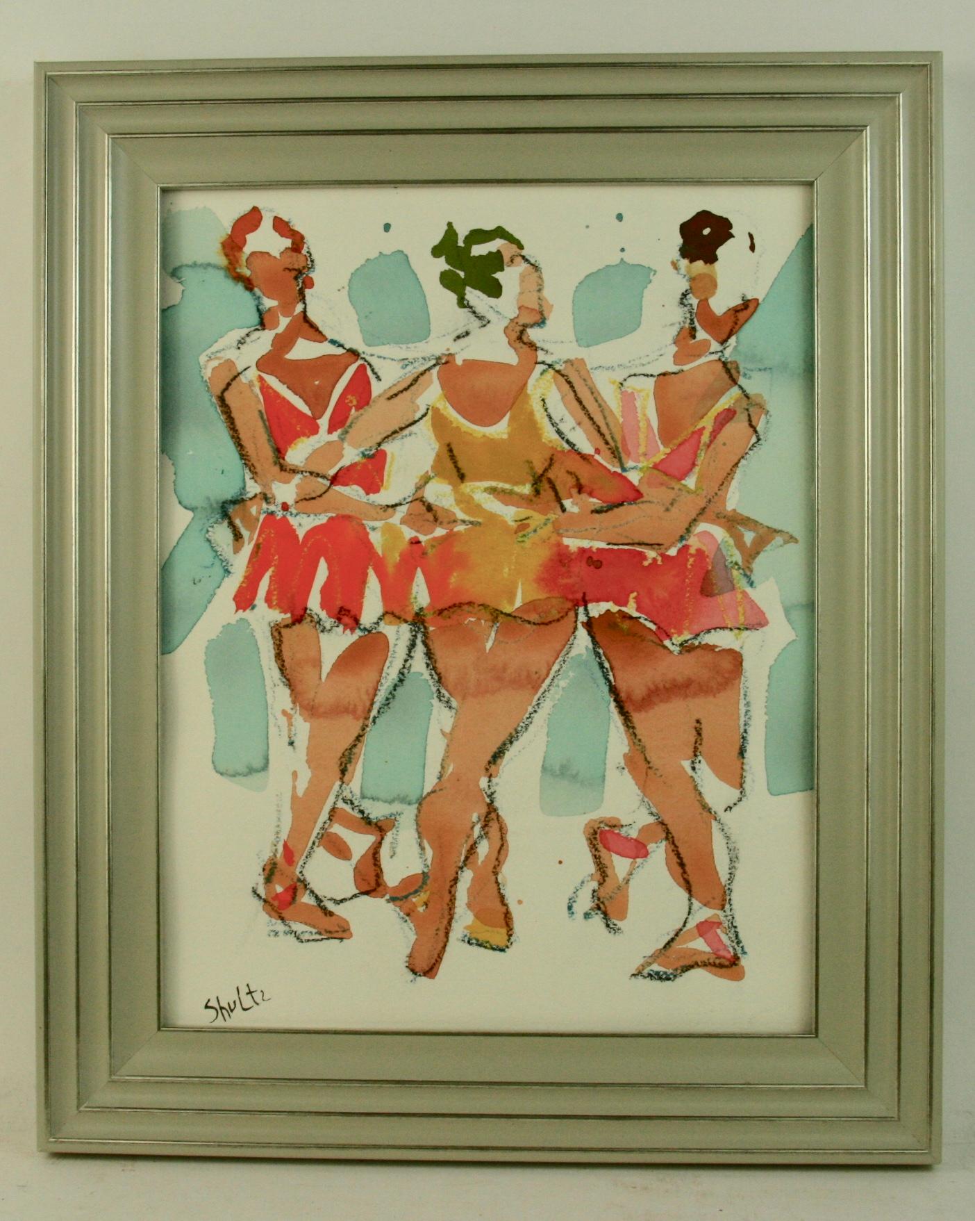 Broadway americano vintage   Bailarinas Pintura Figurativa  1980 firmado Schultz en venta 2