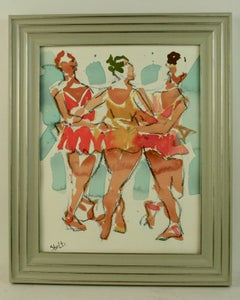 Broadway américain vintage Peinture figurative des danseurs 1980 a signé Schultz