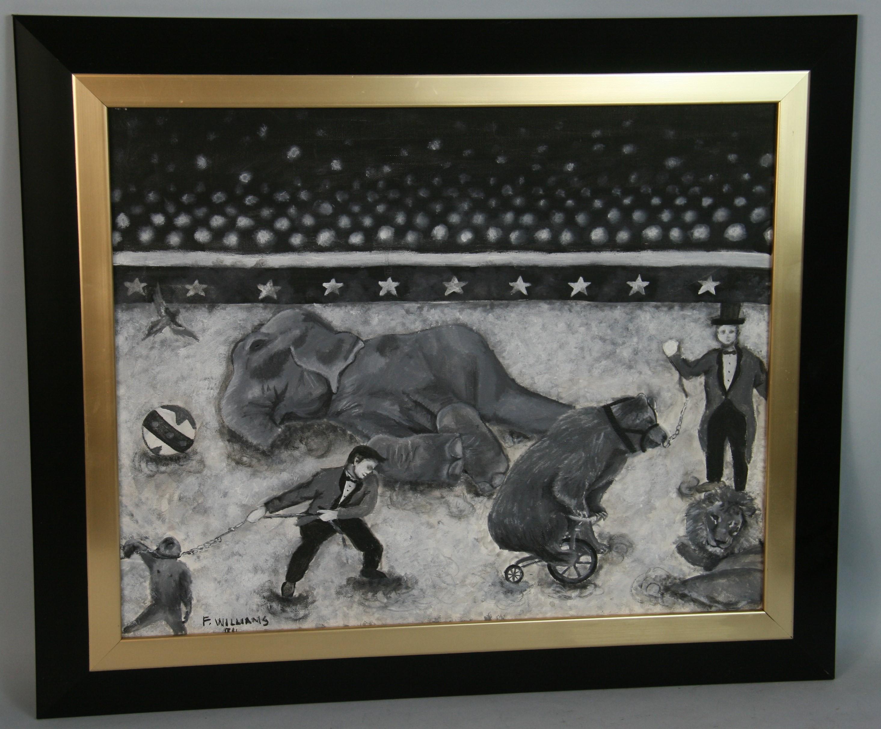 Vintage American Circus Animals and Performers Framed 1974 - Painting by Unknown