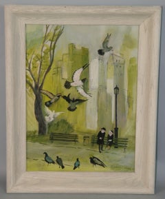 Vintage American City Scape "Couple Viewing Birds in the Central Park"