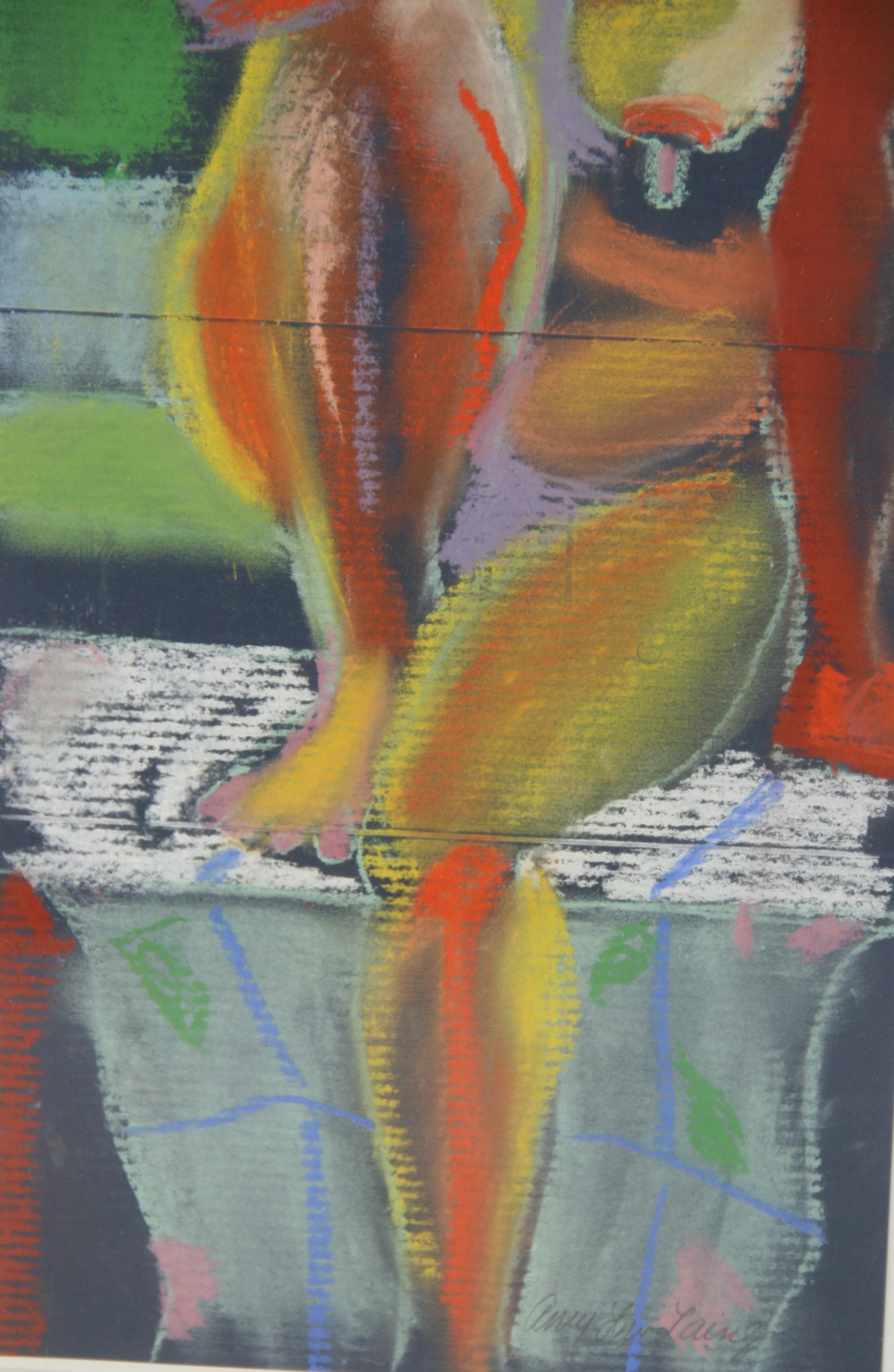Vintage American Cubic Nude Oil Pastel Signed Framed For Sale 7