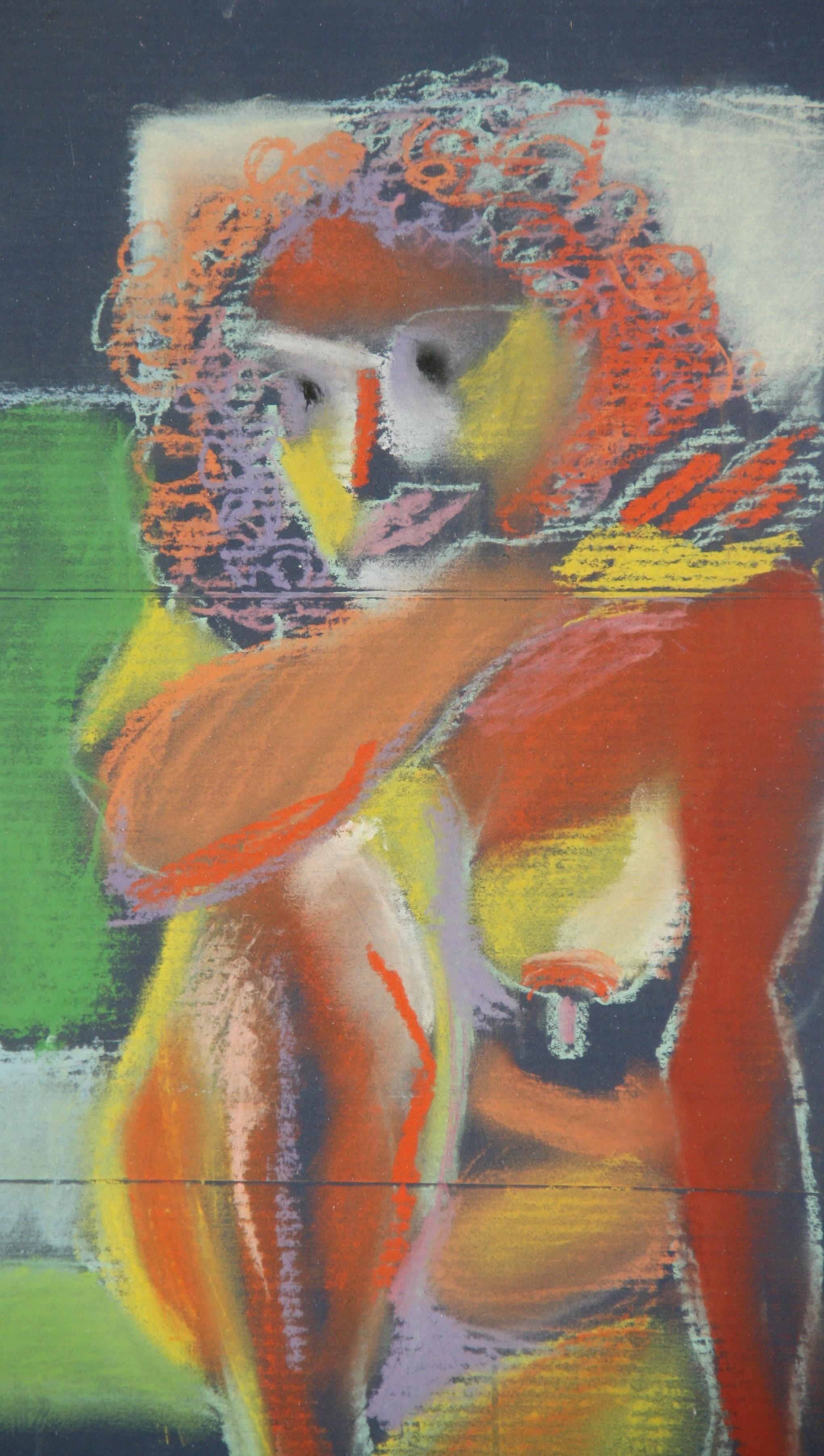 Vintage American Cubic Nude Oil Pastel Signed Framed For Sale 1