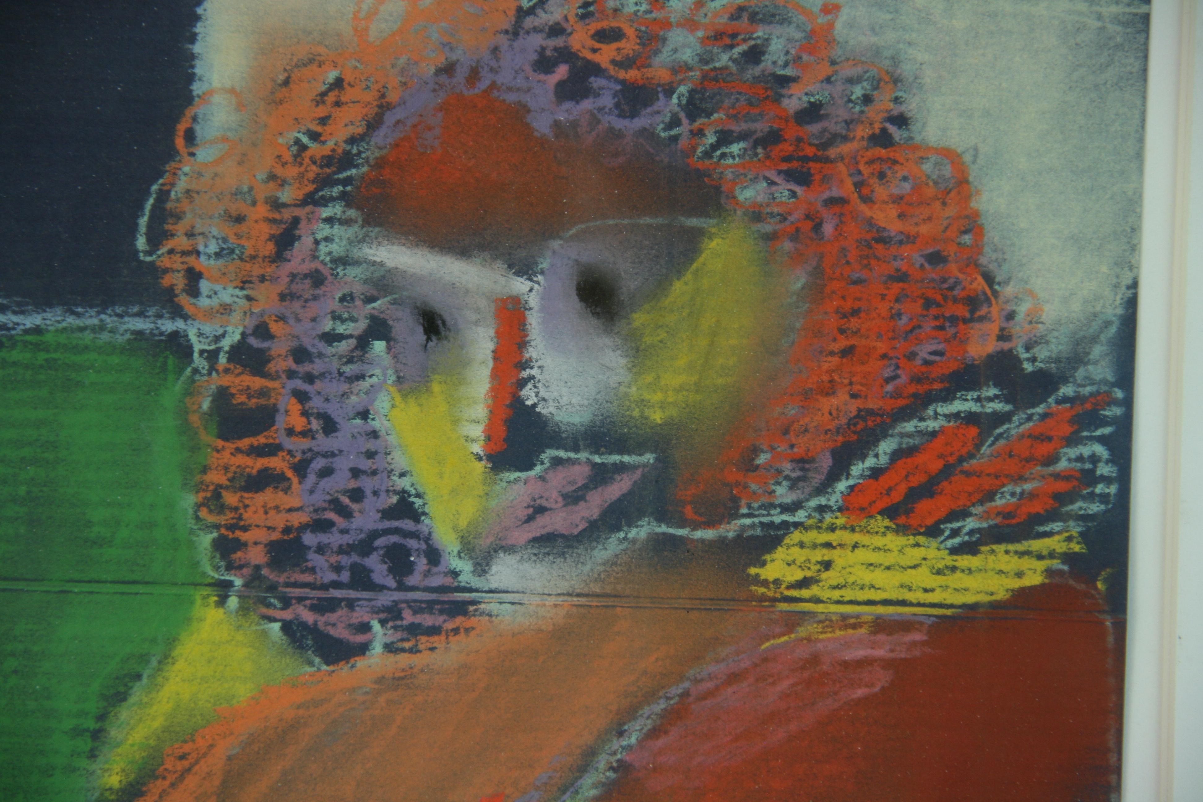 Vintage American Cubic Nude Oil Pastel Signed Framed For Sale 4