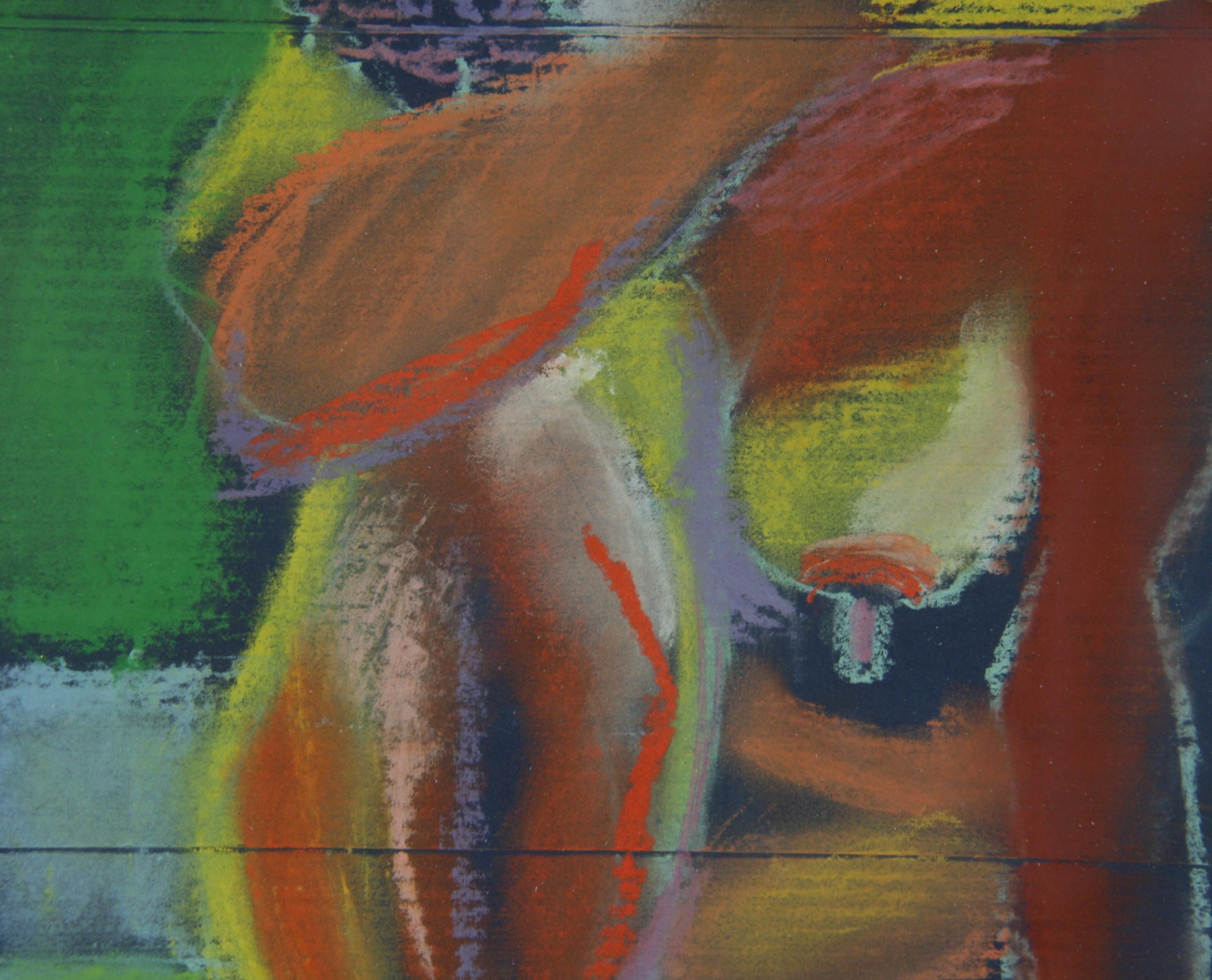 Vintage American Cubic Nude Oil Pastel Signed Framed For Sale 5