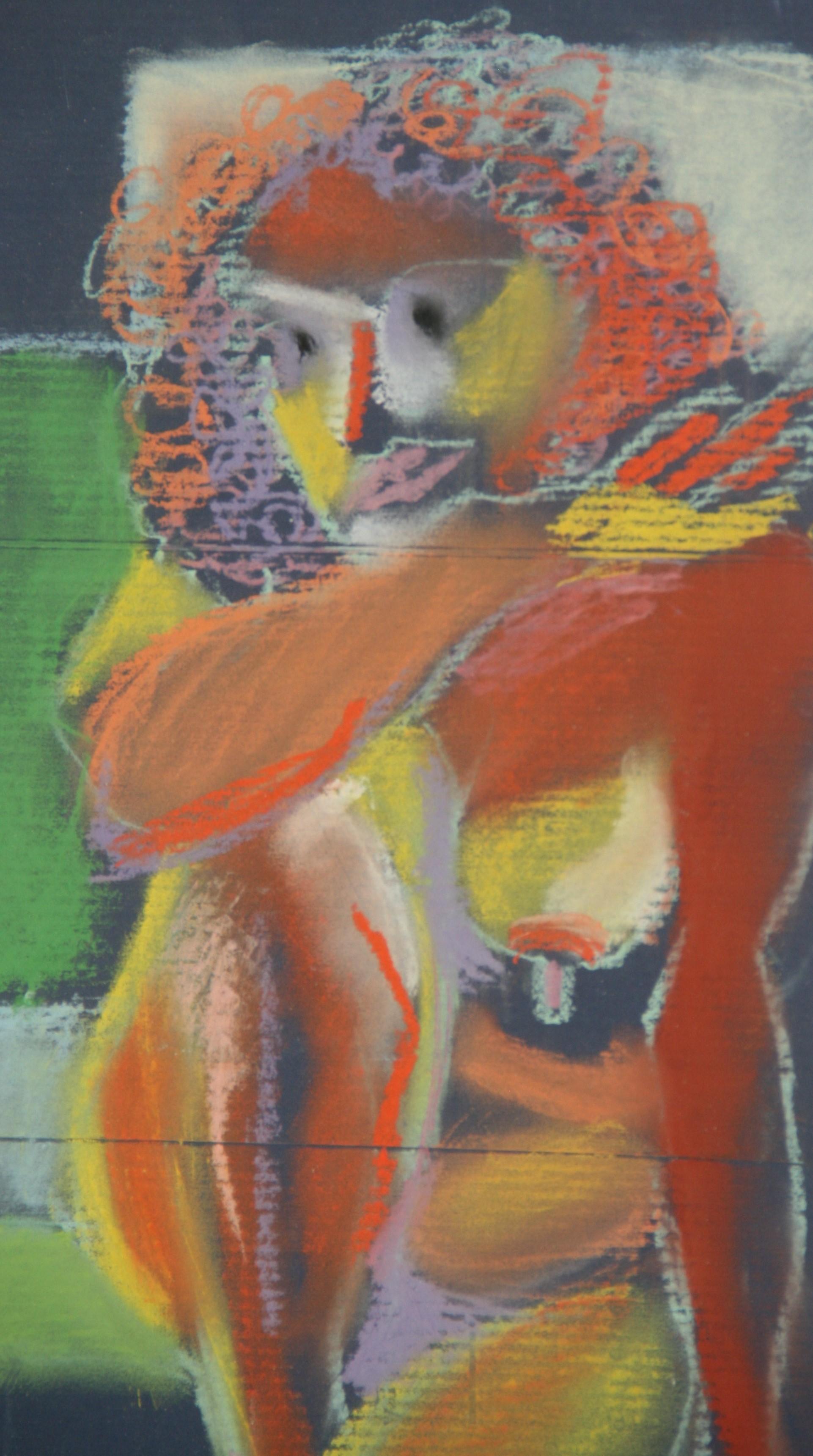 Nude Painting di Unknown - Nudo cubico americano d'epoca, pastello a olio firmato e incorniciato