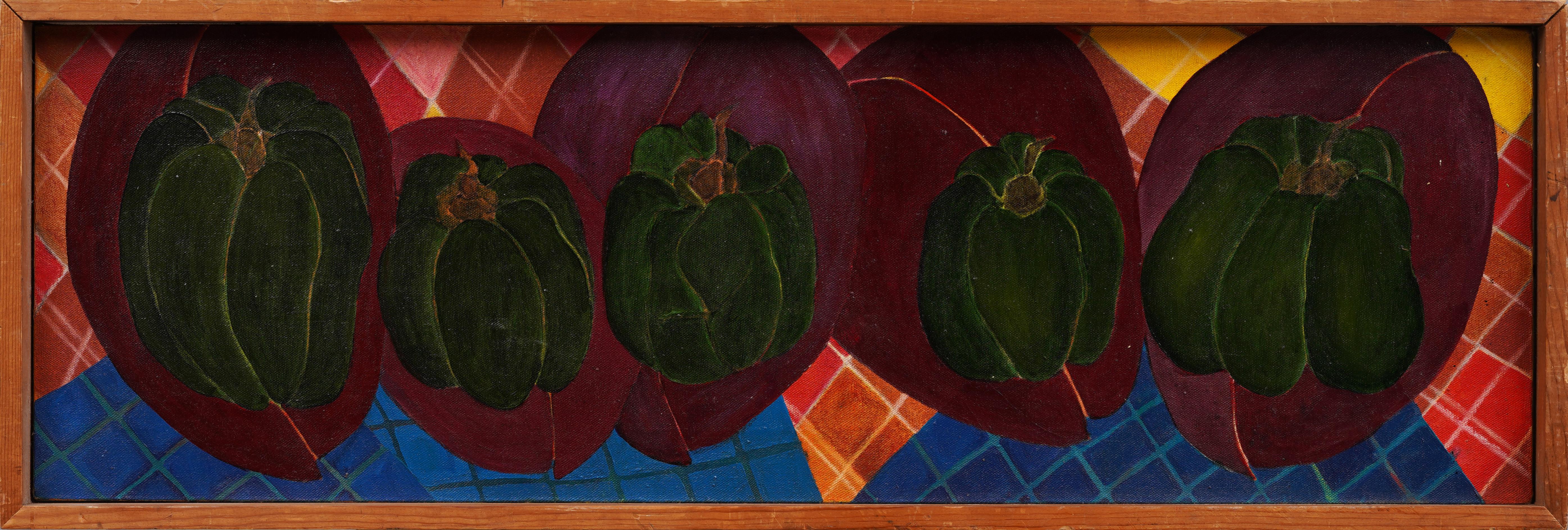 Unknown Still-Life Painting - Vintage American Cubist Bell Pepper Still Life Abstract