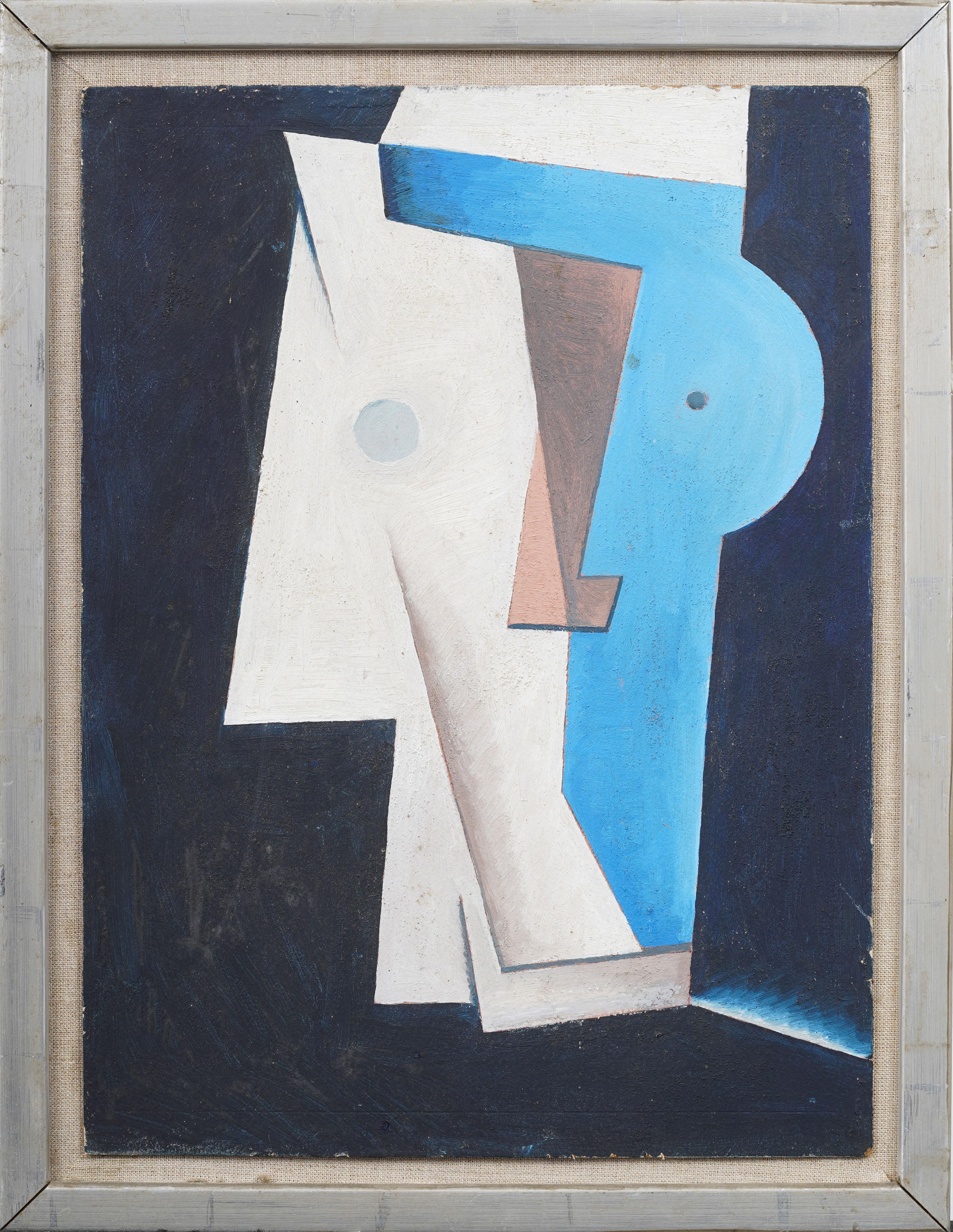 Vintage American Cubist Framed Modernist Abstract Portrait Rare Oil Painting