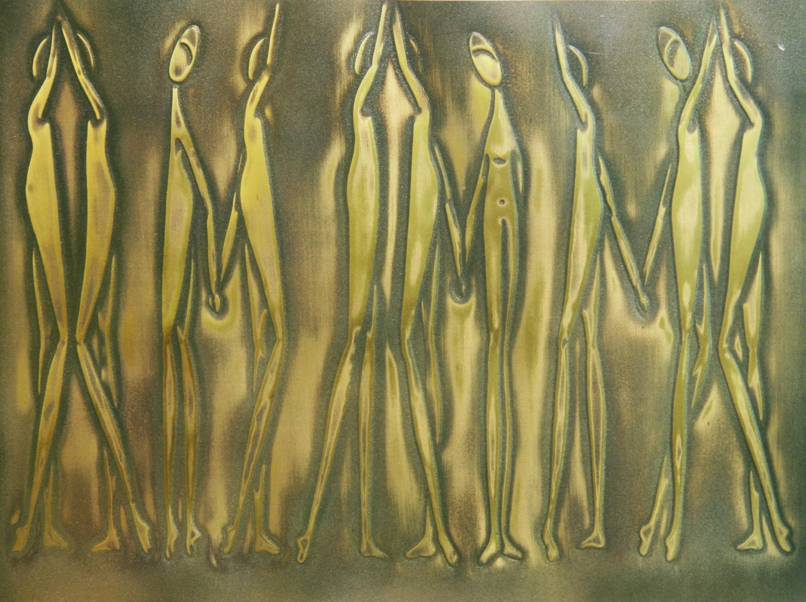 Vintage American Dancing Figures Abstraktes Ölgemälde Vergoldet Gerahmt