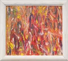 Vintage American "Dancing Flames" Abstract Framed Original Oil Painting