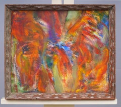 Vintage American "Dancing Flames" Framed Abstract Oil Painting