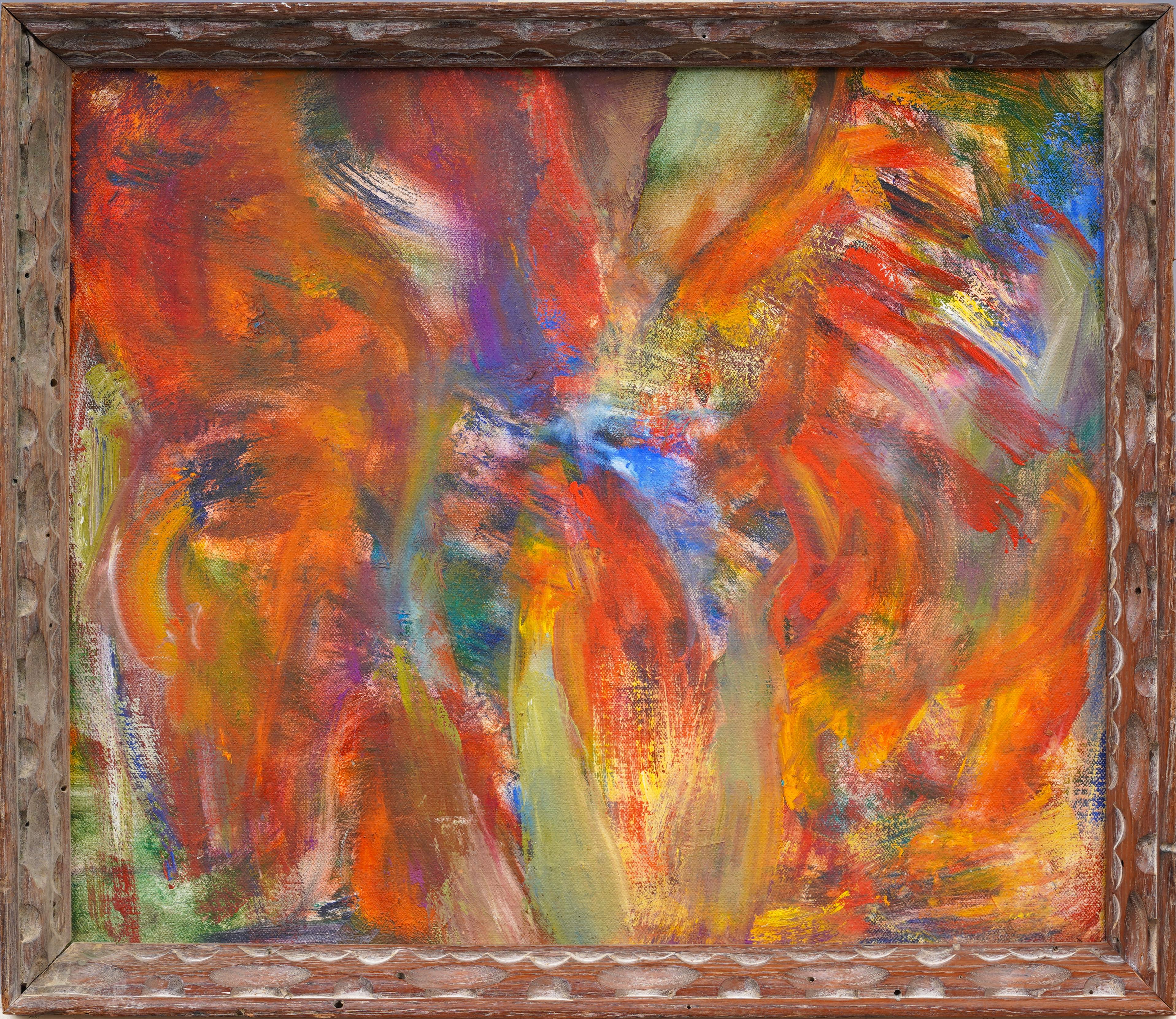 Unknown Abstract Painting - Vintage American "Dancing Flames" Framed Abstract Oil Painting