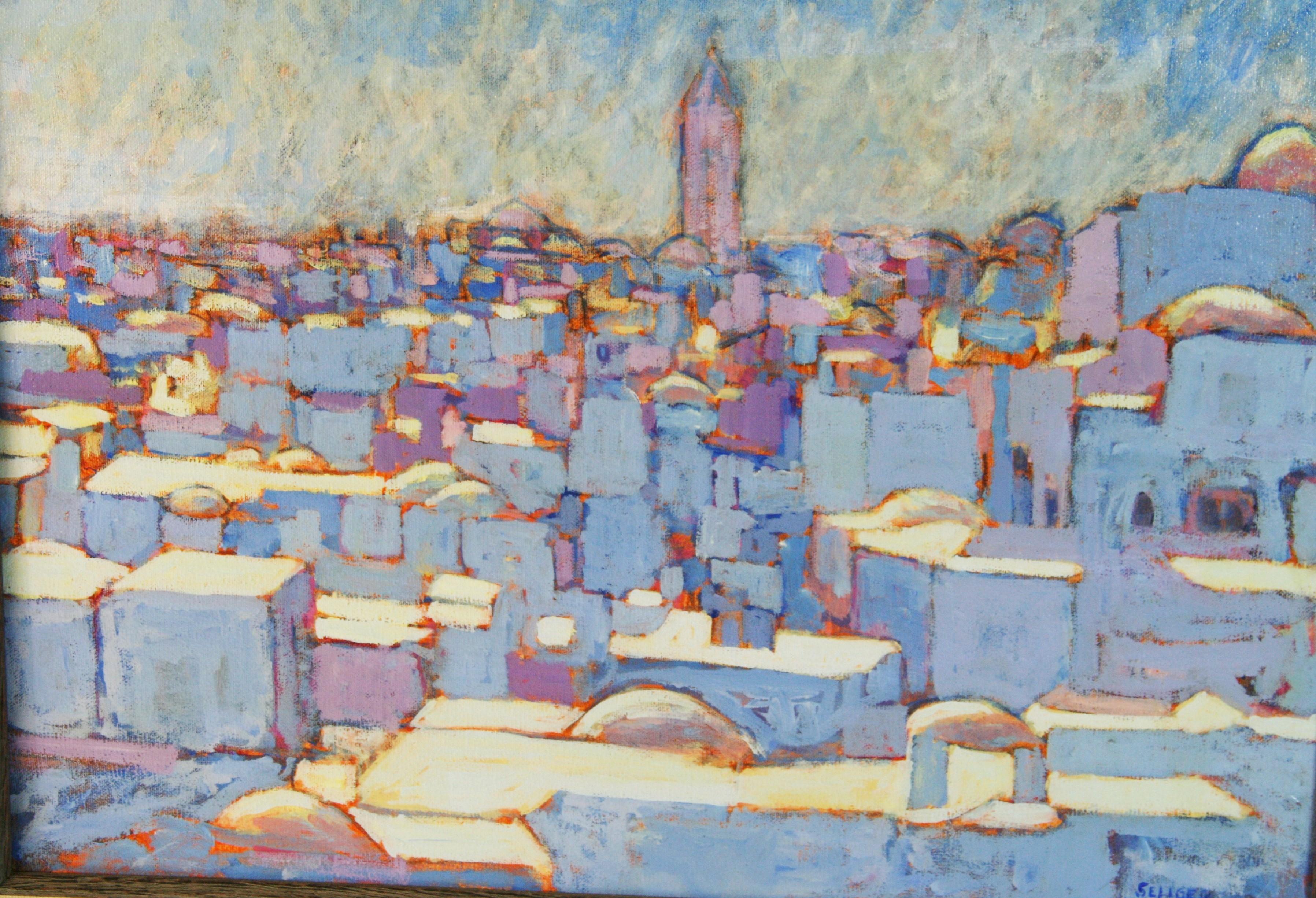 5173 Vintage American Fauvist landscape oil painting city scene Framed
Image size 15.5x19.5
