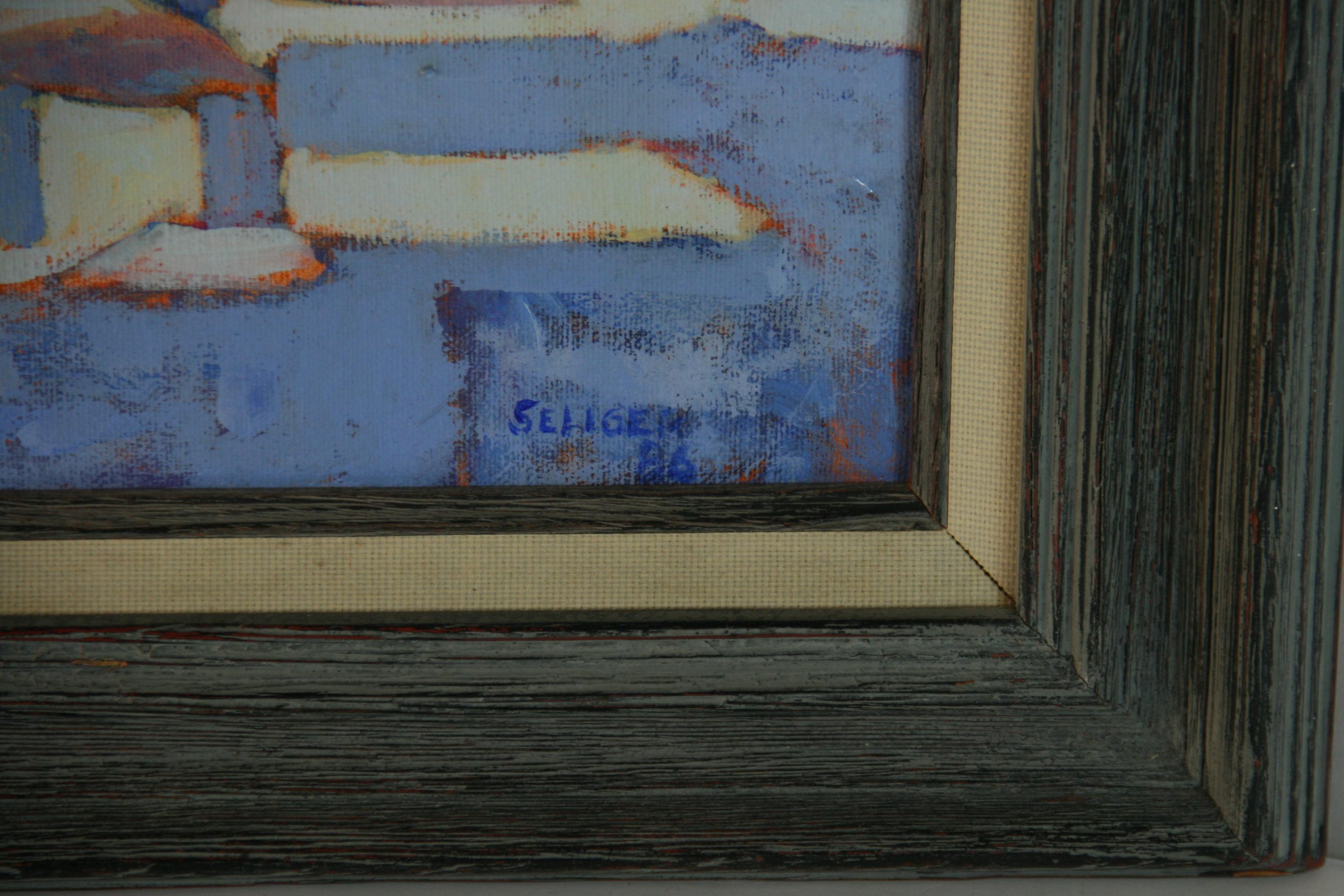 Vintage American Fauvist Oil Painting City Landscape Framed 1986 For Sale 2